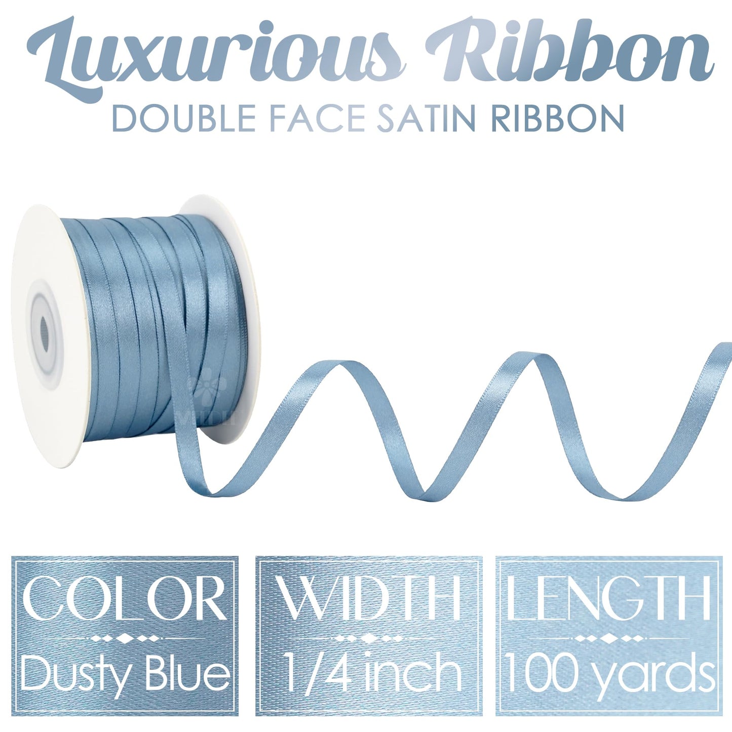 MEEDEE Dusty Blue Satin Ribbon 1/4 Inch Lux Double Sided Satin 100 Yards Spool Blue Thin Ribbon for Crafts, Gift Wrapping, Ornaments, Holiday Decorating, Hair Bow, Wedding, Birthday, Party Supplies