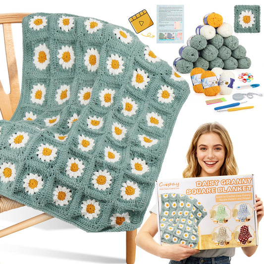 Coopay Crochet Kit for Beginners, Crochet Starter Kit for Blanket, Granny Squares Video Instructions, Easy to Learn Knitting for Beginner