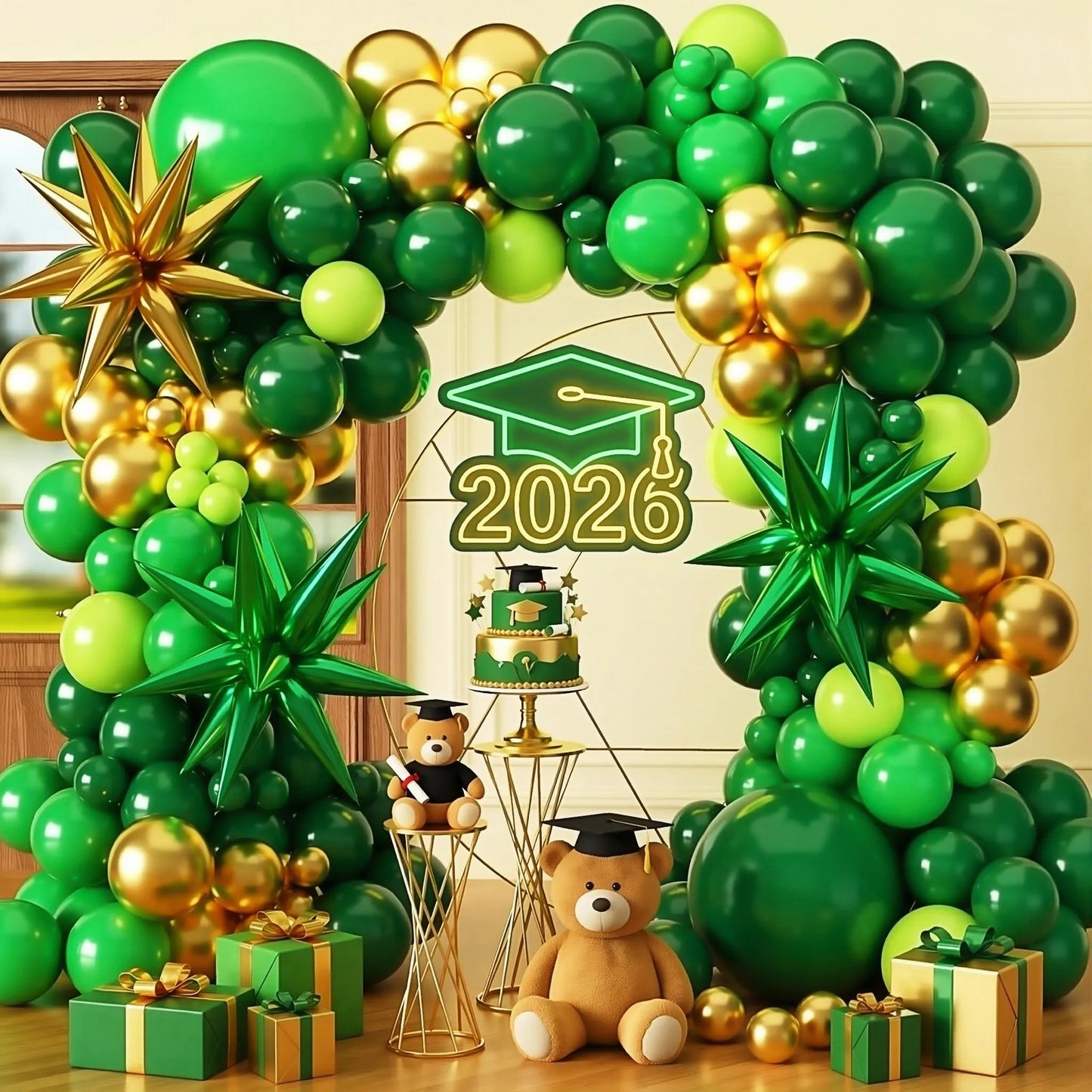 KARLURE Green and Gold Balloon Arch Kit with Stars, Emerald Green and Gold Party Decorations for 2026 Graduation Prom World Cup Birthday Baby Shower Dinosaur Jungle Party Supplies