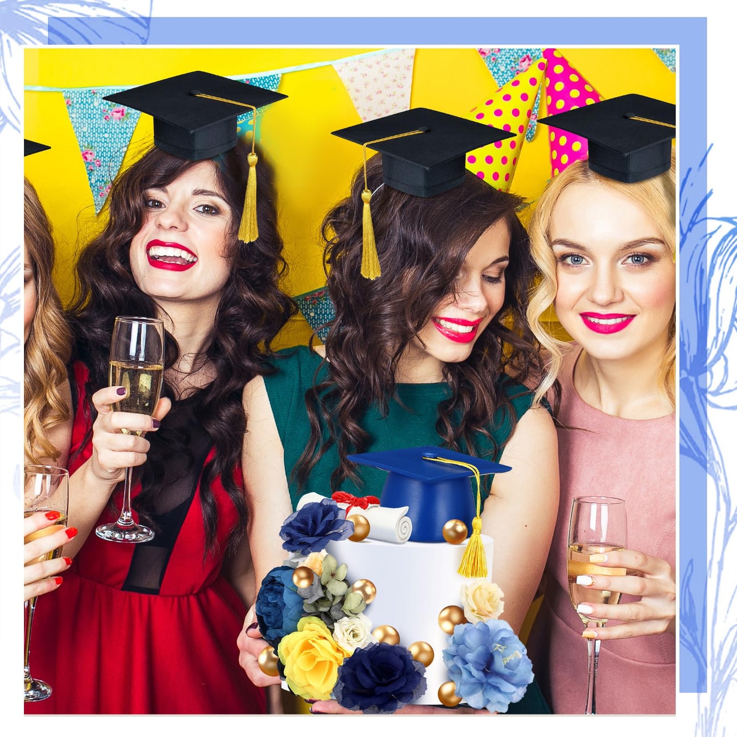 Wavwavw 50 Pcs Resin Graduation Cake Topper Class of 2026 Cap and Diploma Gold Balls Kit Congrats Grad Cake Decorations for Master Graduation Party Middle High School Supplies(Blue)