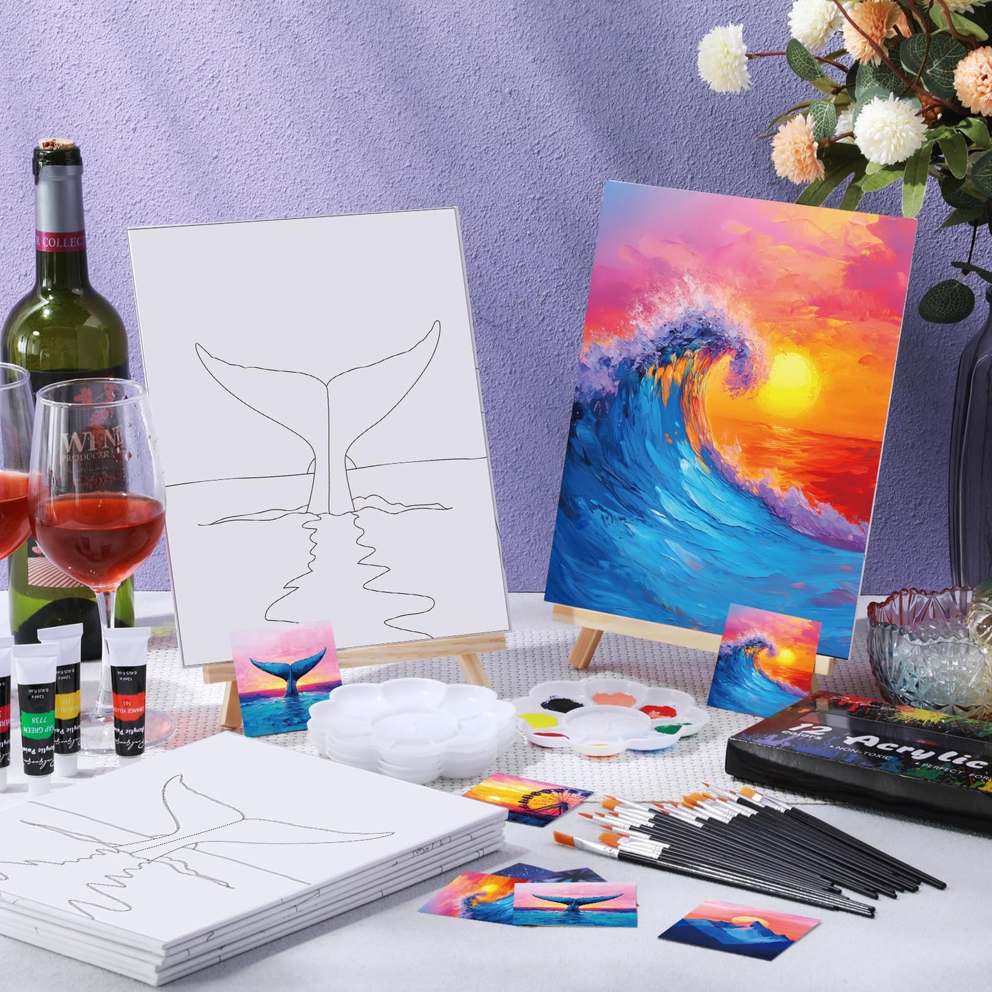 Sherr 12 Pcs Pre Drawn Canvas Pre Printed Canvas for Adults Sip and Paint Party Canvases Painting Kit for Summer Easter Mother's Day Party Favor(Beautiful Scenery,8 x 10 Inch)