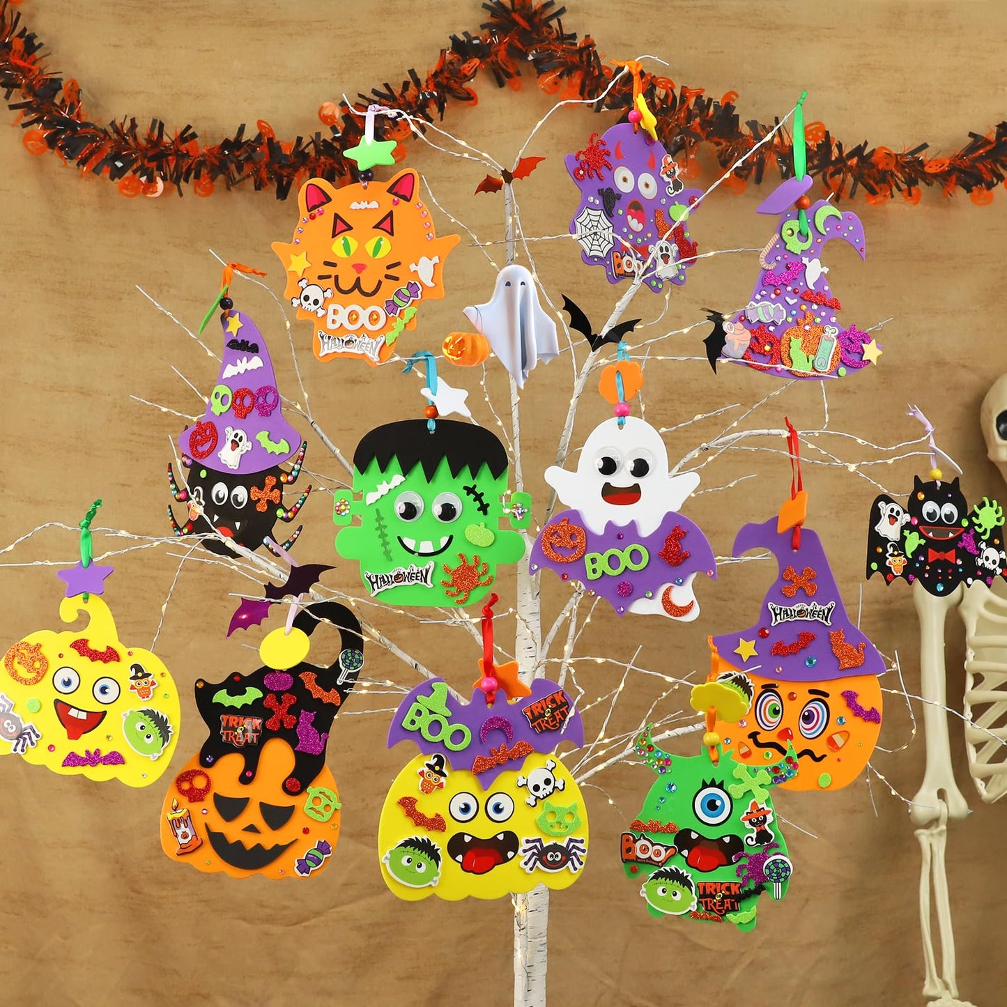 380Pcs Halloween Crafts for Kits 24 Sets Funny Halloween Arts and Crafts for Kids Include 34 Foam Cards 210 Glitter Stickers and All Accessories Included for Kids Adults Halloweens Party Favors