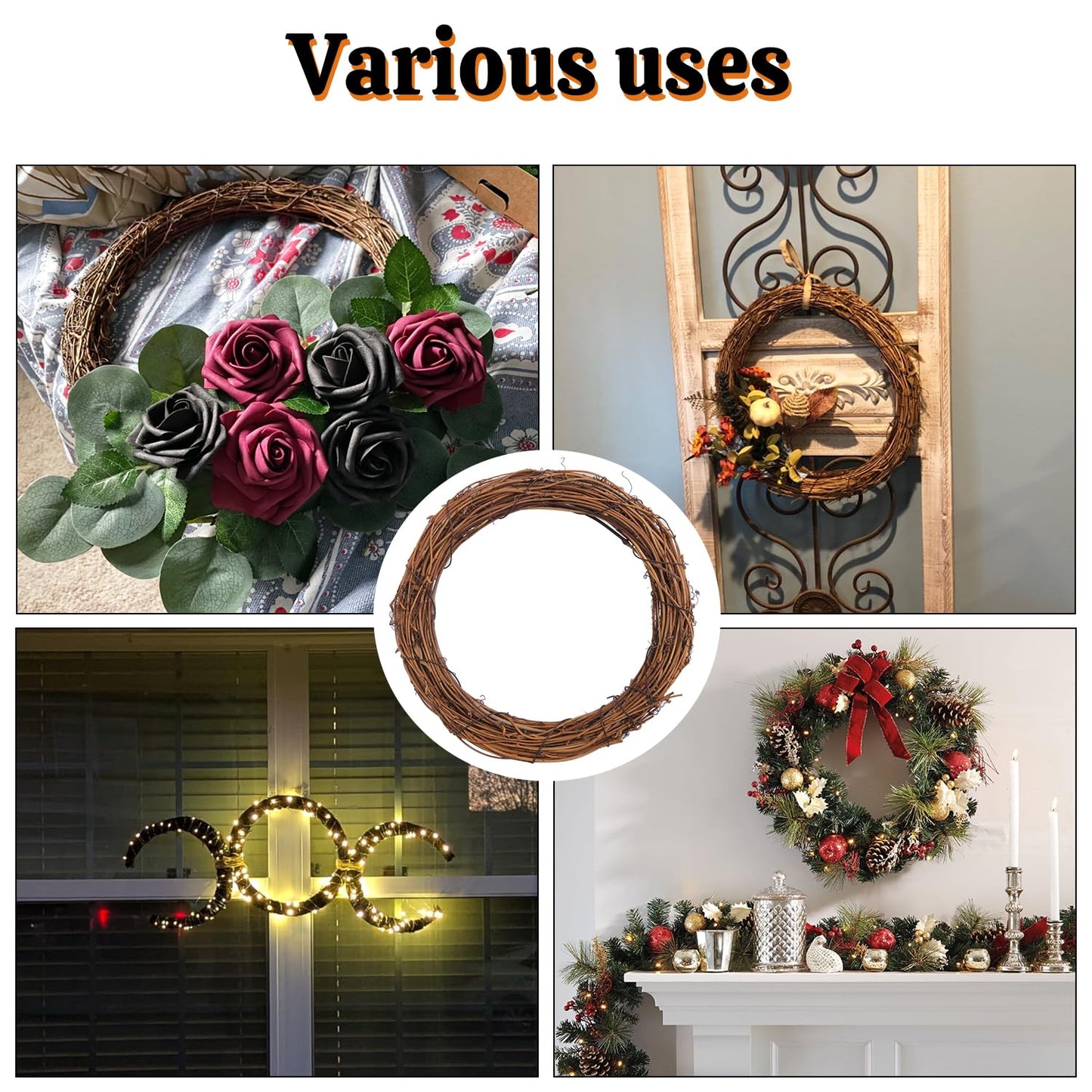 Yiksonyo 7 Pcs 10 Inch Natural Grapevine Wreath, Natural Rattan Wreath,Hand-Woven 10 Inch Vine Branch Wreaths, Perfect for DIY Crafts, Christmas Decorations, and Wedding Supplies