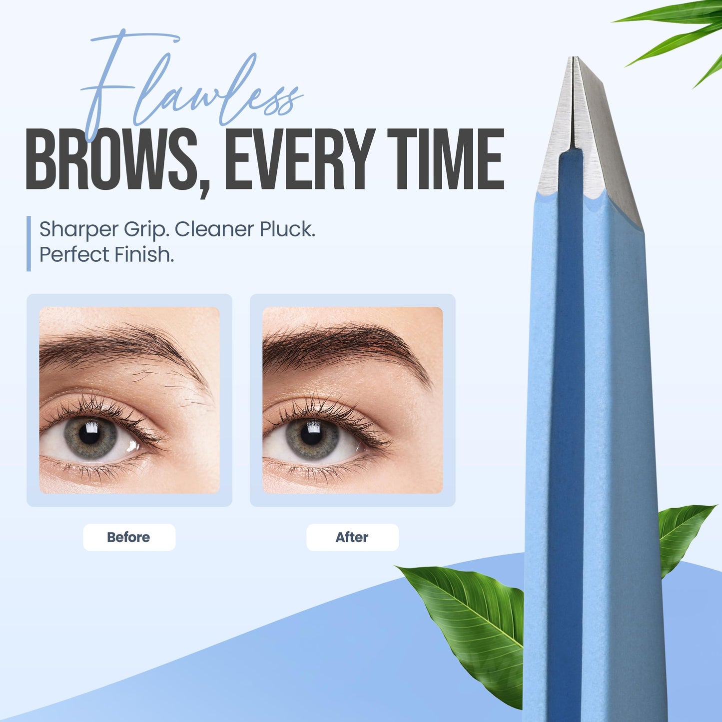 Professional Slant Tip Tweezers - Precision Stainless Steel Eyebrow Plucking Tool for Women and Men, Ingrown Hair Remover, Facial Hair Tweezers for Grooming (Baby Blue)