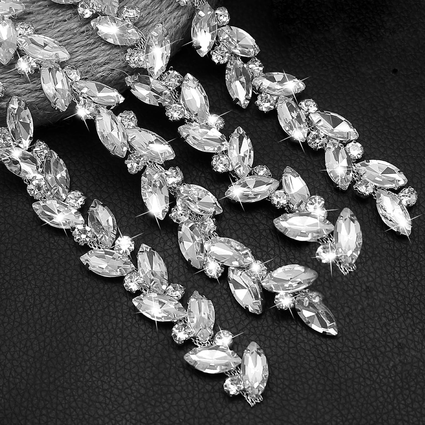 Fbshicung 2 Yard Rhinestone Chain Trim Diamond Applique Embellishment for Wedding Party Decoration & Bridal Costume Embellishment Clothing Accessories (Silver)