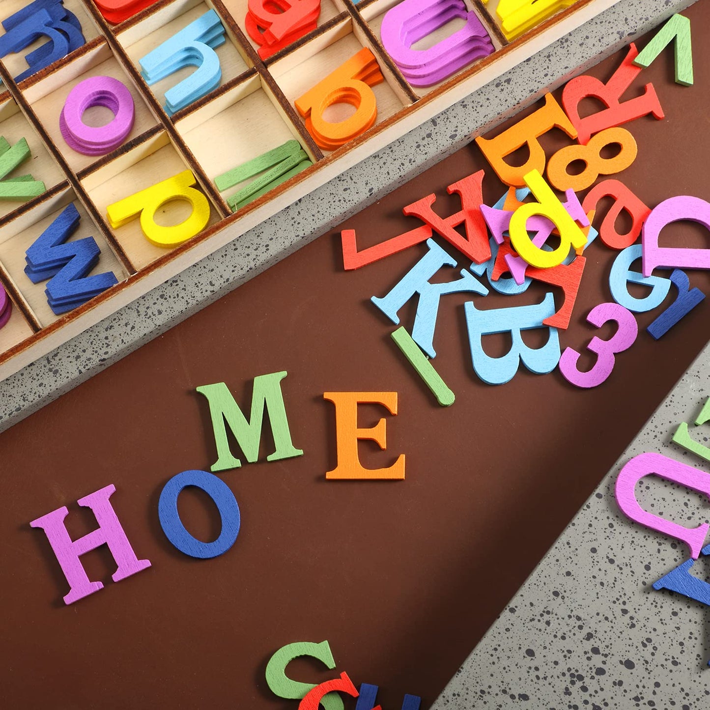 Blulu 248 Pcs 1 Inch Wood Alphabet Letters Numbers Blank Unfinished Wooden Letters Numbers for Crafts with Rustic Storage Tray for Spelling Learning Education Back to School Gifts(Colorful)