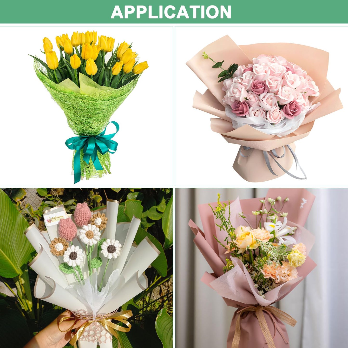 M METERXITY 152 Sheet Korean Cotton Wrapping Flower Paper - Floral Wrapping Paper Waterproof Bouquet Wrapping Paper Apply to Gift Packaging(11.8x11.8inches, Beige+Nude+Pink+Green)