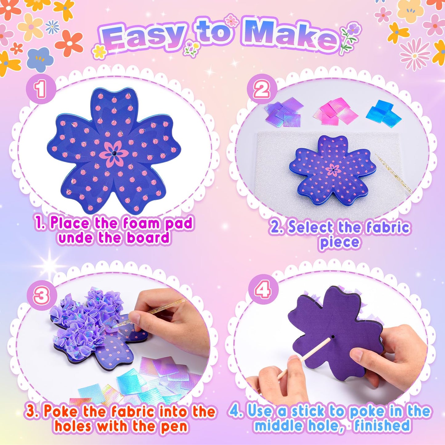 MDINGTD Toys for 4 5 6 7 8+ Year Old Girls, Poke Art Flower Bouquet with 8 Flowers & 2 Butterflies Arts and Crafts for Girls Ages 4-8 DIY Creative Activity Birthday Valentine Gifts Craft Kits