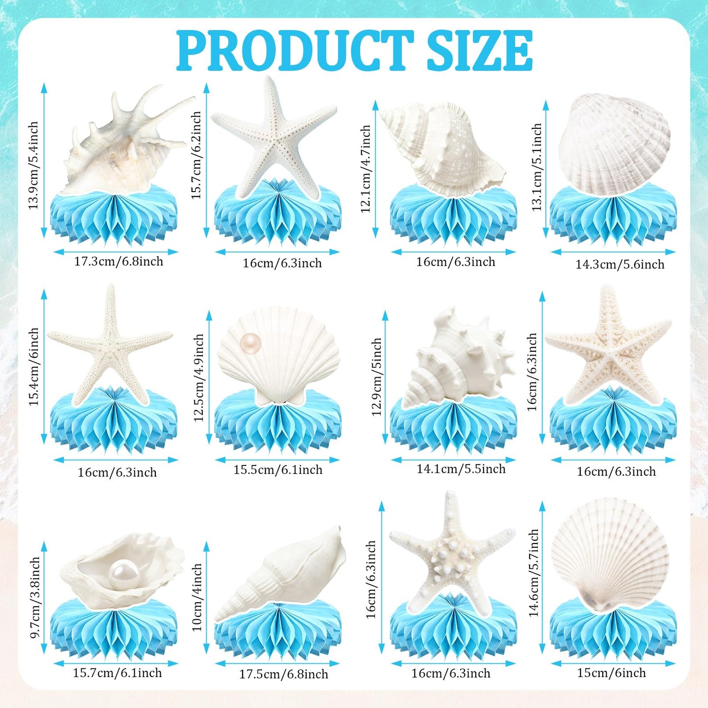 12Pcs Under the Sea Party Honeycomb Decoration Ocean Seashell Centerpieces for Table Coastal Beach Party Table Decoration Seashell Starfish Centerpieces Decor for Nautical Birthday Party Supplies