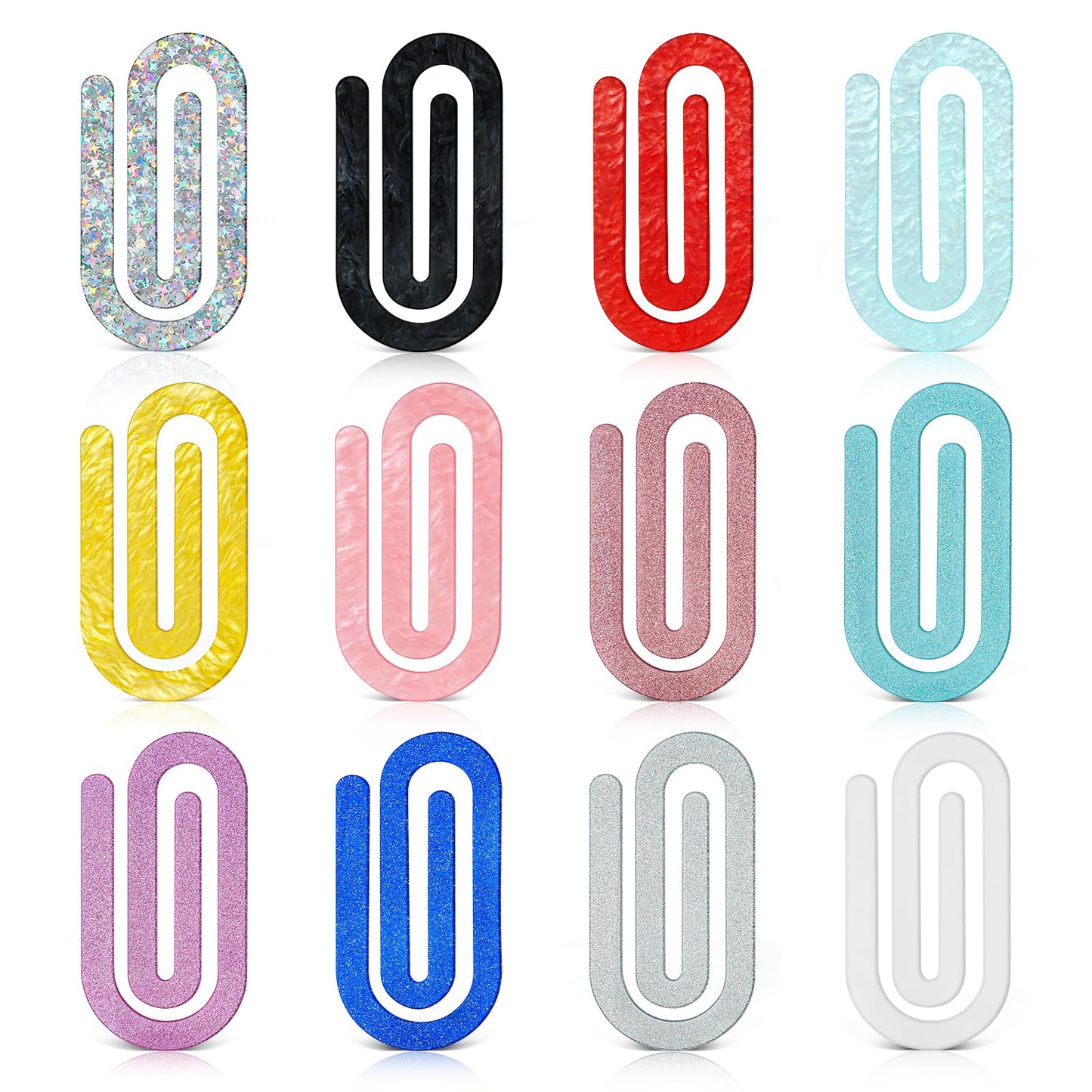 12 Pcs Jumbo Acrylic Paper Clips, 4"x2" Large Plastic Paper Clips, Bright Colors, Classroom & Office Supplies, Back to School Gifts for Teachers & Students, Desk Org & DIY Charms & Accents & Bookmarks