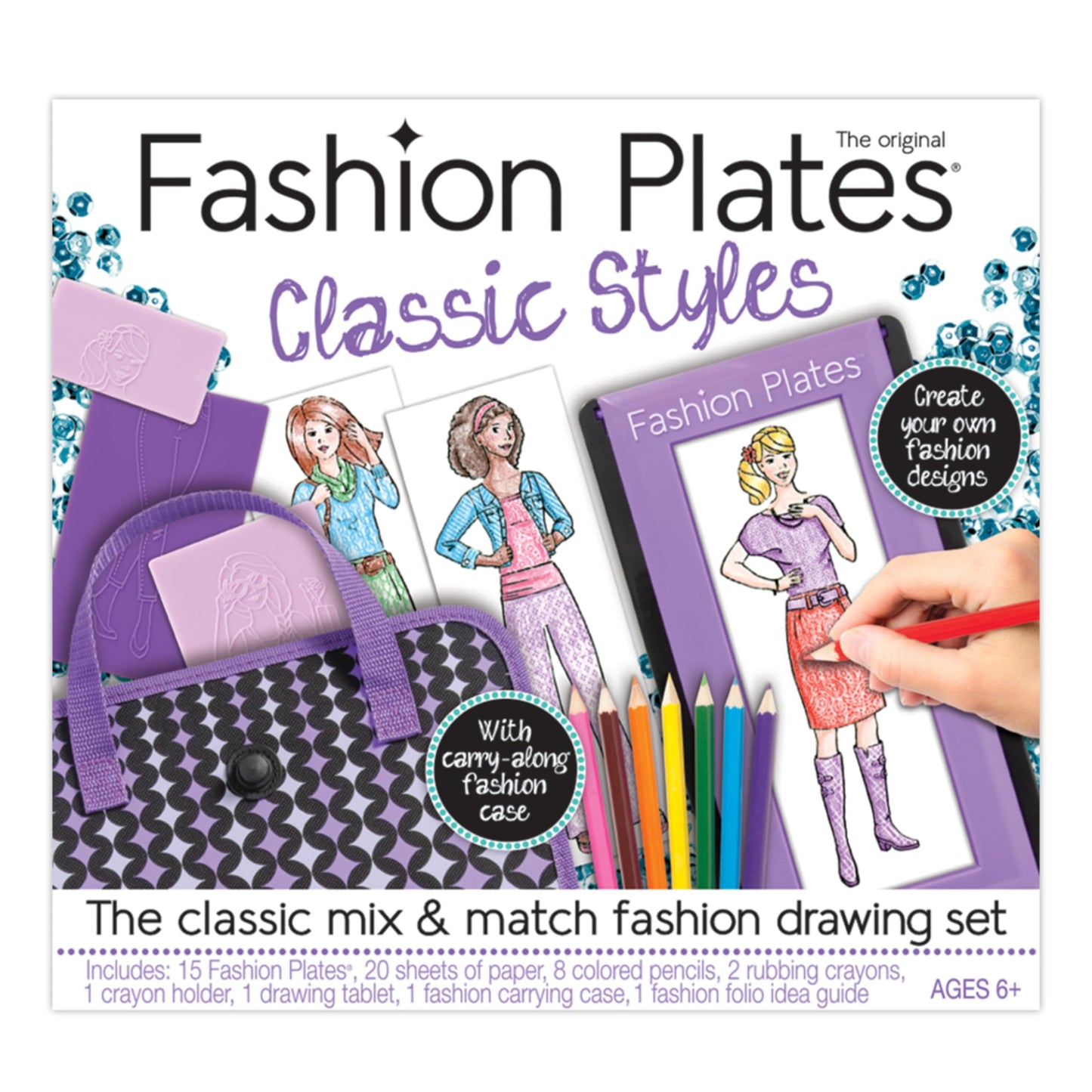 Fashion Plates Classic – Girls Fashion, Mix-and-Match Drawing Kit, Arts and Crafts, Coloring, Art Supplies, Craft Supplies, Stencils, Crayons Included, Create Your Own Designs, Ages 6+