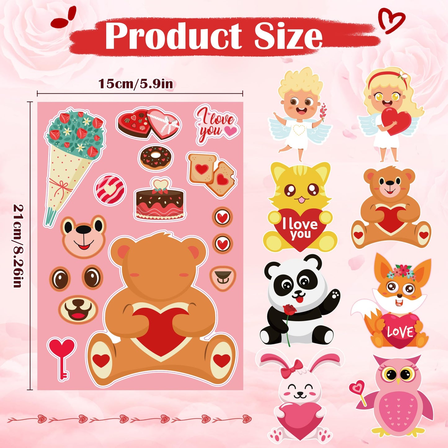 24 Sheets Valentines Stickers with 280 PCS Foam Stickers