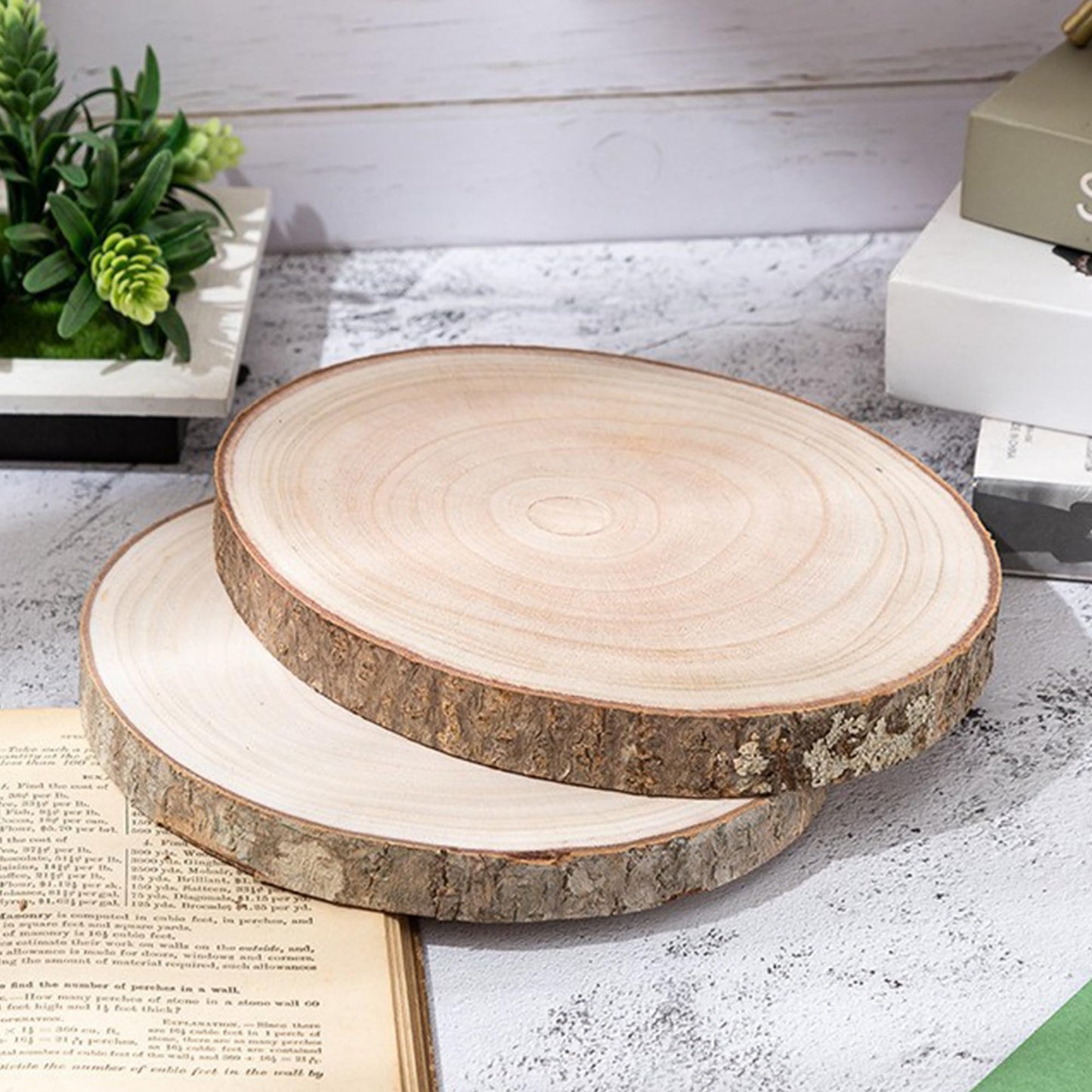 Sancodee 8 Pcs Large Unfinished Wood Slices, 6-7 Inches Wood Slabs for Centerpieces Natural Wooden Circle, DIY Wood Centerpieces for Tables Wedding Party Door Sign Decor