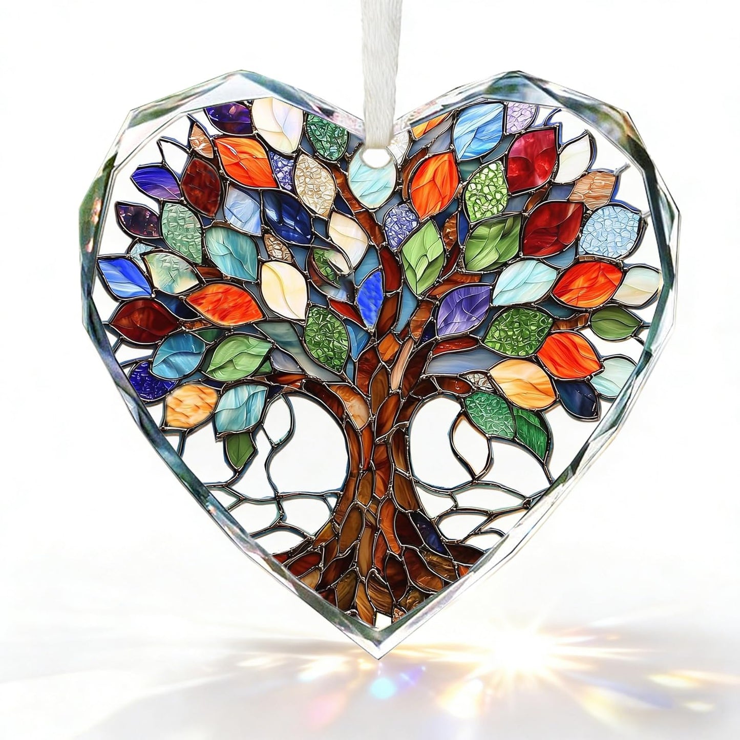 Tree of Life Stained Glass Ornament Christmas Tree Decorations Heart Shape Crystal Ornaments Holiday Presents Idea Car Hanging Ornaments Unique Keepsale for Mom Wife Friend Sister