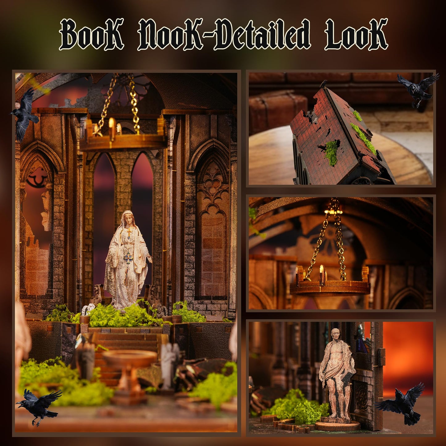 Lost Cathedral Miniature House Kit - DIY Miniature Kit for Adults, Teens, Dollhouse Booknook Bookshelf Insert Decor with LED Light, 3D Wooden Puzzle Gifts for Family, Friends