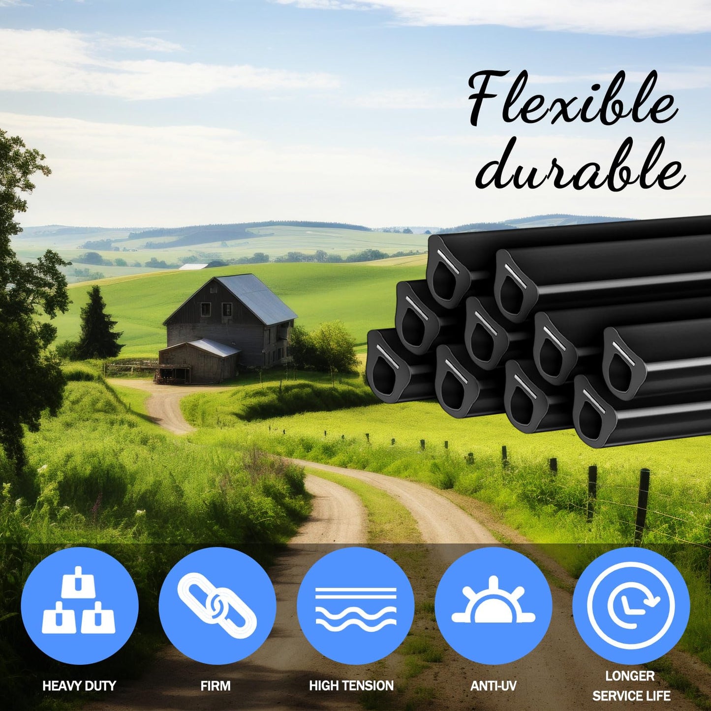 Pushglossy 20" Electric Fence Underground Wire Insulator Tubing Wrap Insulator Tube for Corner Post and End of Fence, Accommodates Wire Diameters up to 12-1/2 Gauge, Black, Aluminum Insert(20 Pcs)