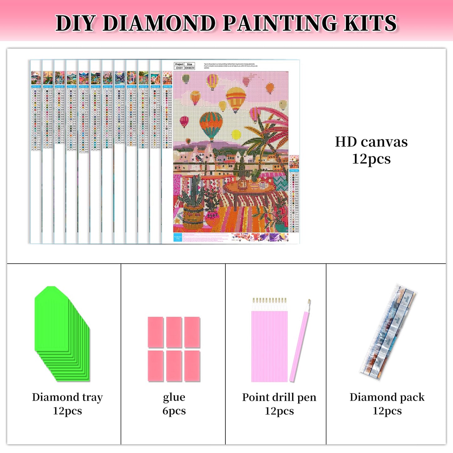 FFPTBNYX 12 Pack Diamond Art Kits for Adults 5D Diamond Painting Kits for Beginners DIY Full Drill Round Diamond Dots Gem Art Painting by Numbers Crafts Home Wall Decor Gifts 12x16 Inch