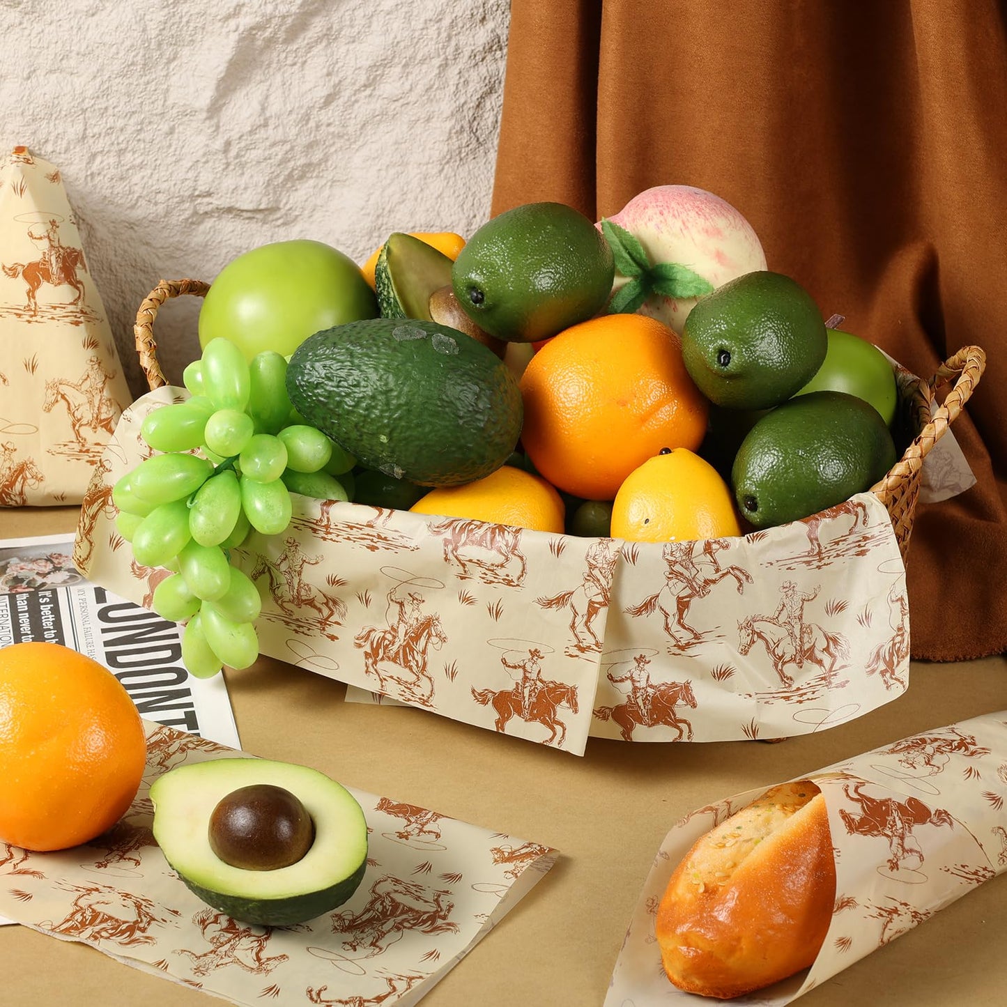 150 Sheets Western Cowboy Wax Paper for Food Deli, 9.8 x 8.3'' Borwn Wild West Rodeo Greaseproof Wrapping Paper for Sandwich Picnic Basket Liner Birthday Party Supplies
