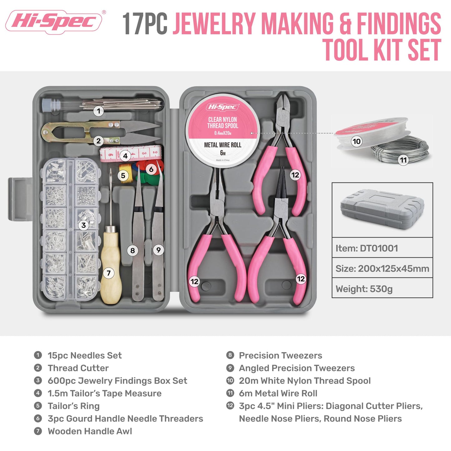 Hi-Spec Jewelry Making Supplies Kit for Adults with Findings Accessories Box Set. Pliers & Wires for Handmade Bracelets, Necklaces, Earrings and Charms Arts & Crafts