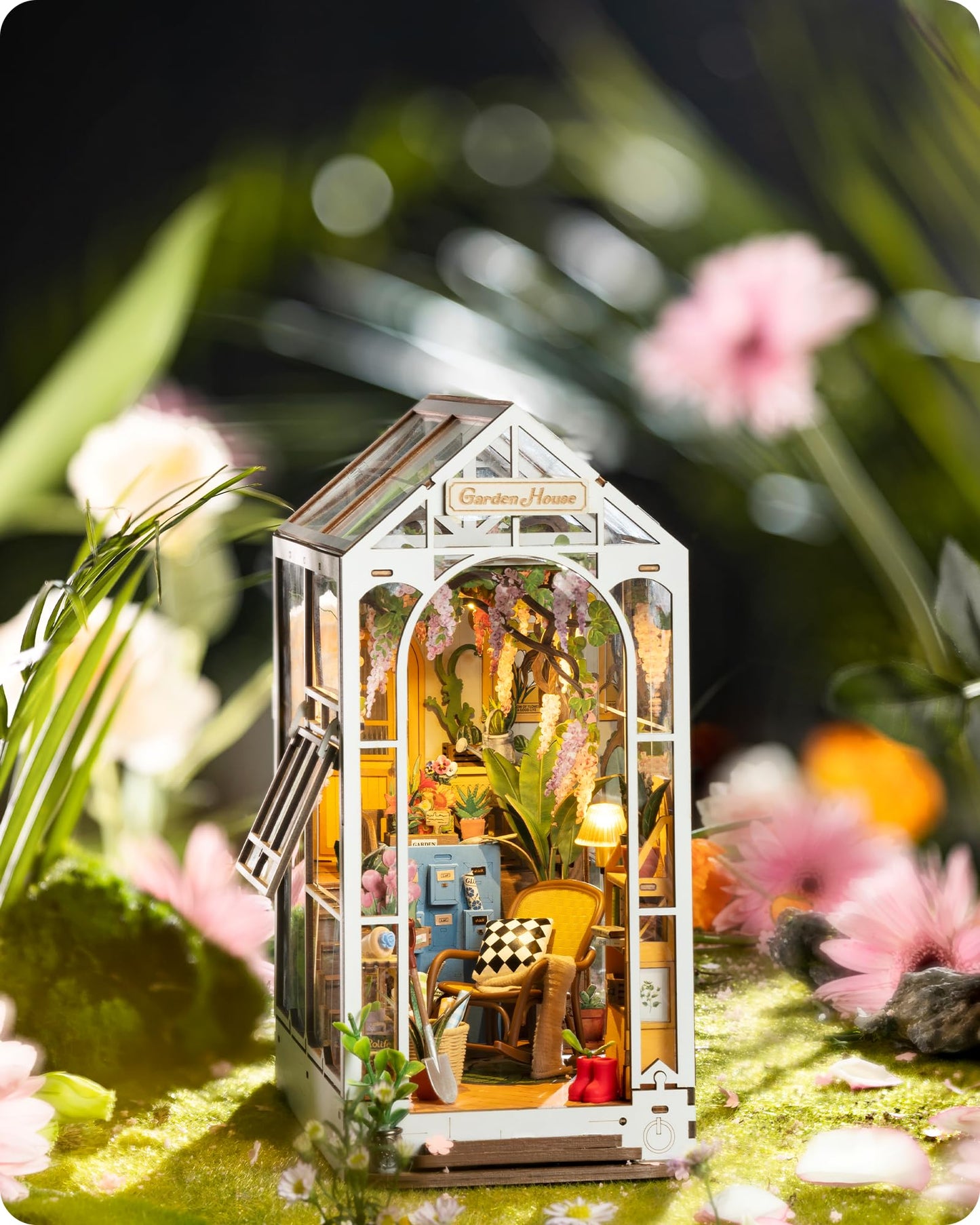 Rolife DIY Book Nook Kit Garden House, DIY Miniature Booknook Kit 3D Creative Decorative Bookend Bookshelf Insert 3D Puzzle for Adults, Halloween/Christmas Decorations/Gifts for Adults (Garden House)