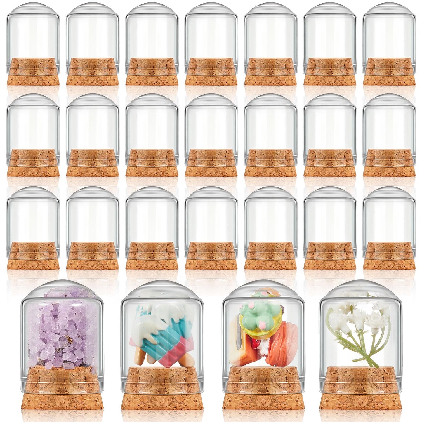 Barydat 50 Pcs Mini Cloche Glass Dome with Cork, Cloche Bell Jar Mini Glass Bottles with Base, Decorative Jars Display Case for Specimen Flower Storage Crafts Arts Party Favor Decor (15 ml)