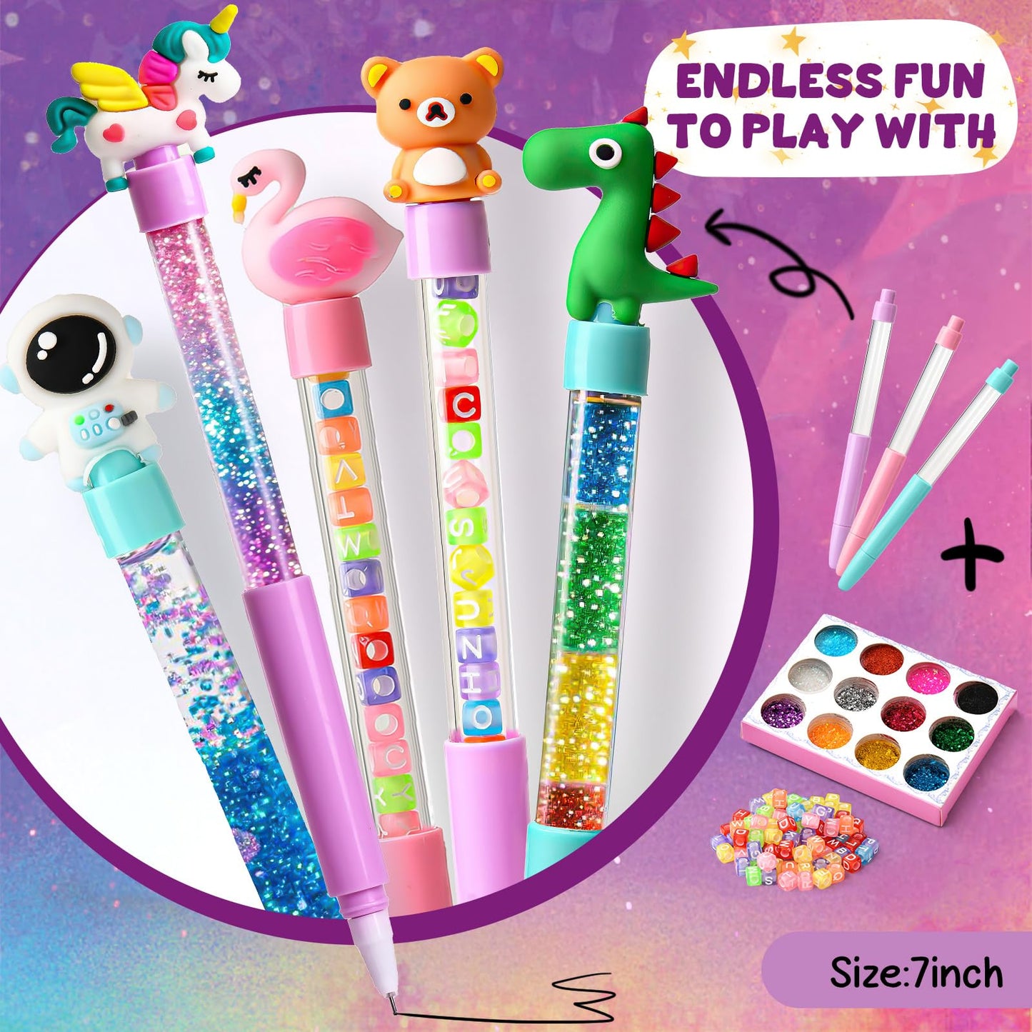 SNLN 50+ Accessories DIY Pen Making Kit, Pen Creator Studio, Making 12 Plush & Sparkly Pens, Creative Arts and Crafts for Kids Ages 5 6 7 8 Birthday Gifts for Kids Tweens Girls 9 10 11 12 Years