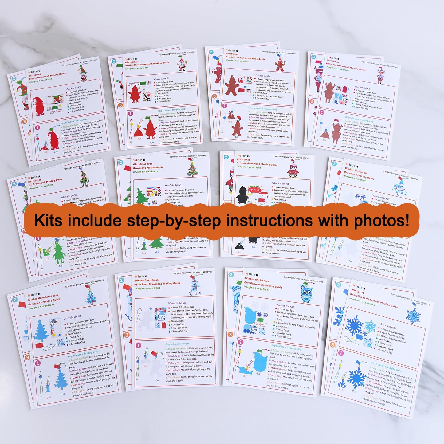 Winlyn 24 Sets Holiday Decorations DIY Christmas Tree Ornaments Winter Crafts Kits Foam Snowflake Penguin Snowman Foam Stickers for Kids Holiday Seasonal Gift Home Classroom Activities Party Favors