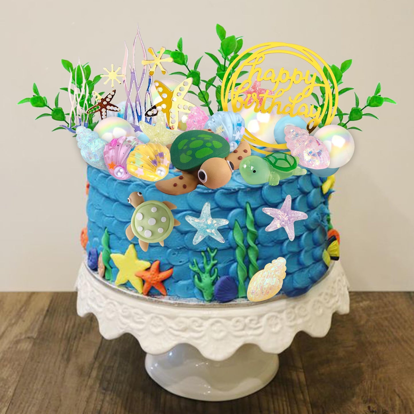 UFROMSKY 34pcs Turtle Cake Topper Under the Sea Cake Decoration with Ocean Turtle Starfish Conch and Seashells for Sea Theme Birthday Party Baby Shower Supplies