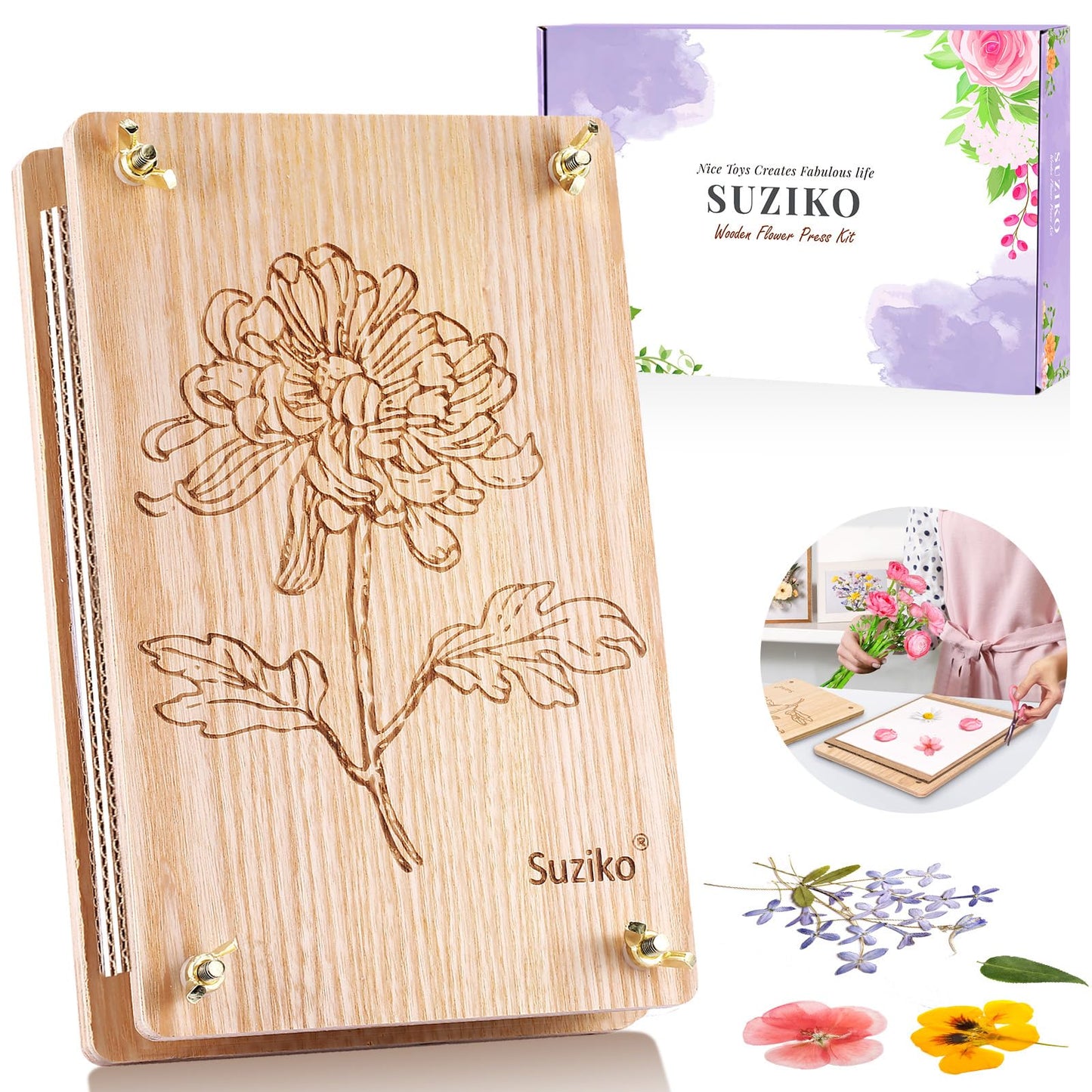 Suziko Large Flower Press Kit 10.8 x 6.9 inch for Adults, Flower and Plant Preservation Kit, Arts and Crafts for Adults Leaf Press, Great Gift for Lovers