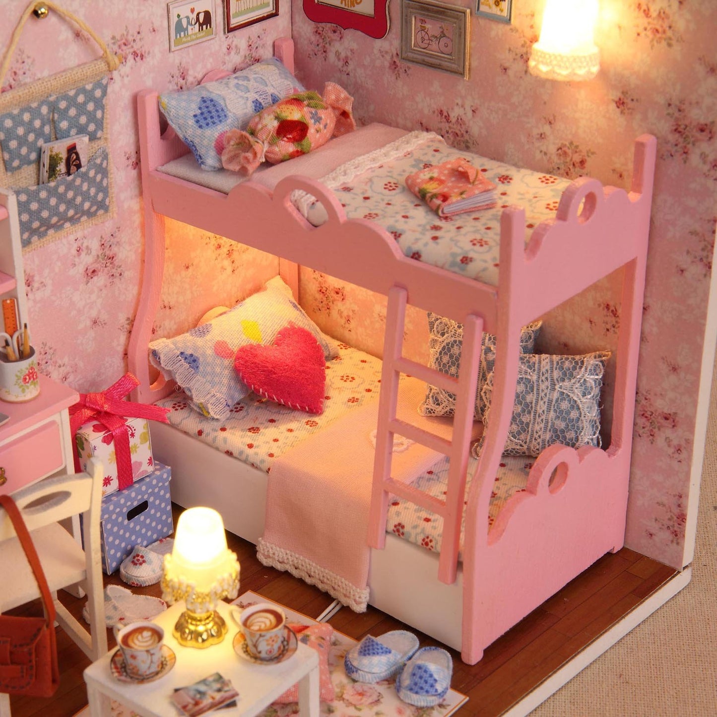 Ogrmar Wooden Dollhouse Miniatures DIY House Kit with Cover and Led Light-Blossom Age