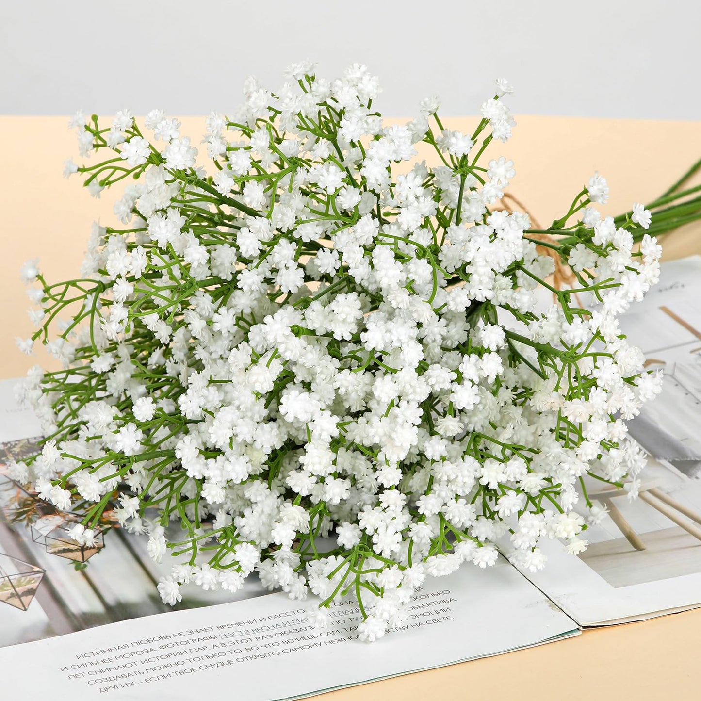 DILATATA 6pcs Artificial Baby’s Breath Flowers, 20" White Silk Gypsophila, Wedding Bouquet, DIY Floral Arrangements, Home Decor, Party Centerpieces, Craft Supplies