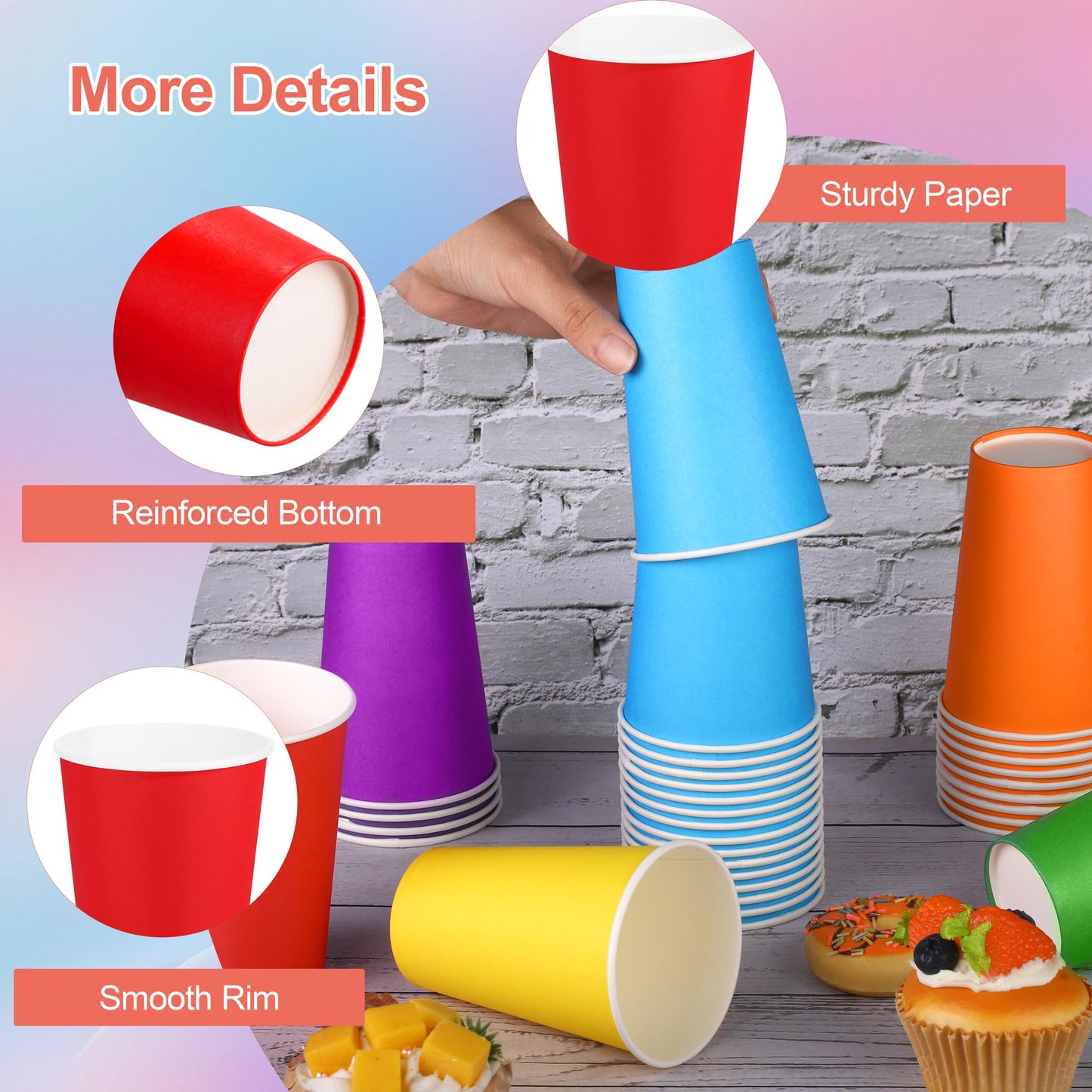 Kochorie 100 Pack 12 Ounce Disposable Rainbow Paper Cups, Colorful Party Cups, Drinking Birthday Cups for Holiday Party Supplies DIY Crafts, 6 Colors