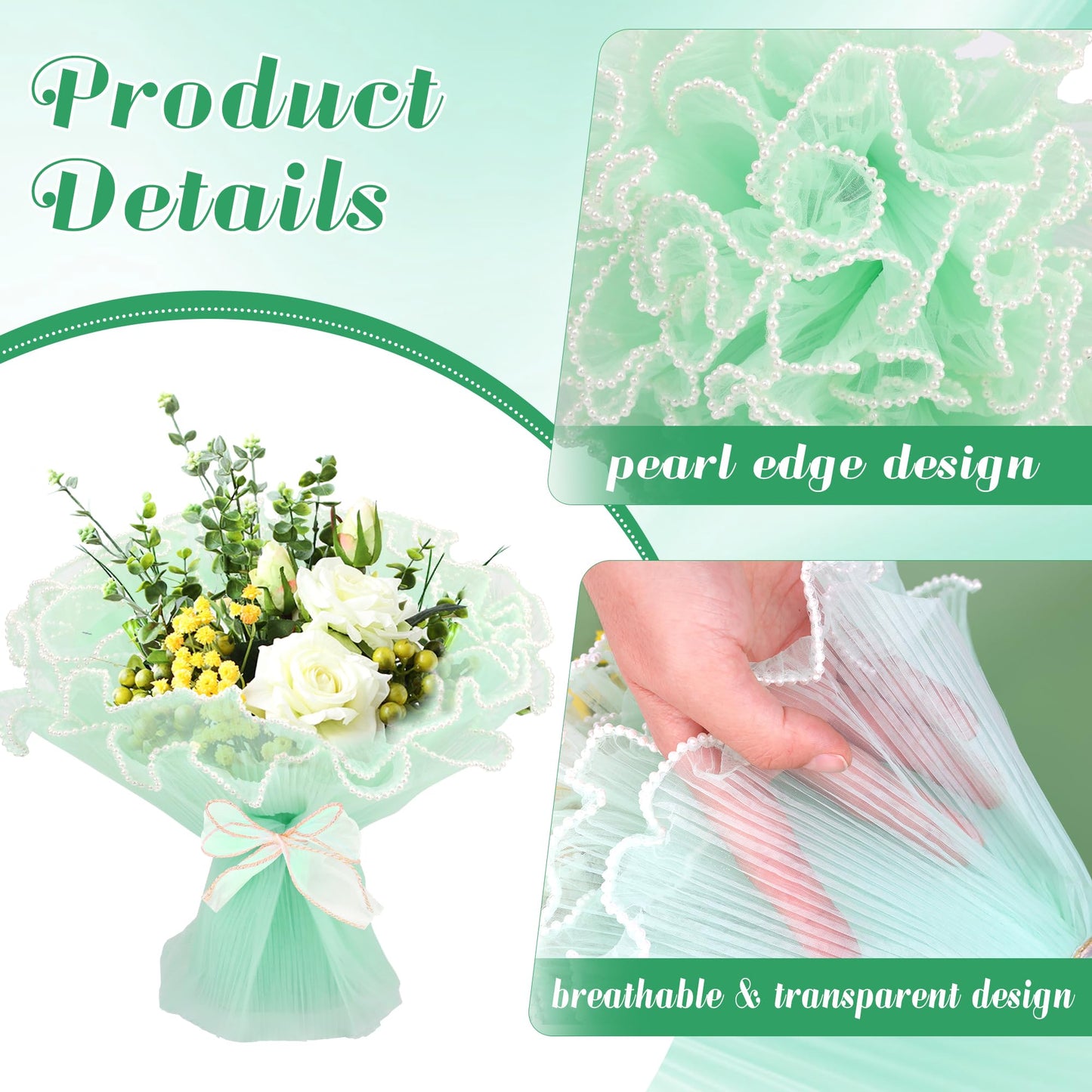 8 Pack Floral Wrapping Mesh Paper, Windspeed Pearl Mesh for Floral Bouquet Wrapping Paper White and Pink Florist Supplies for Mother's Day Valentine's Day Florist Wedding Flower Packaging