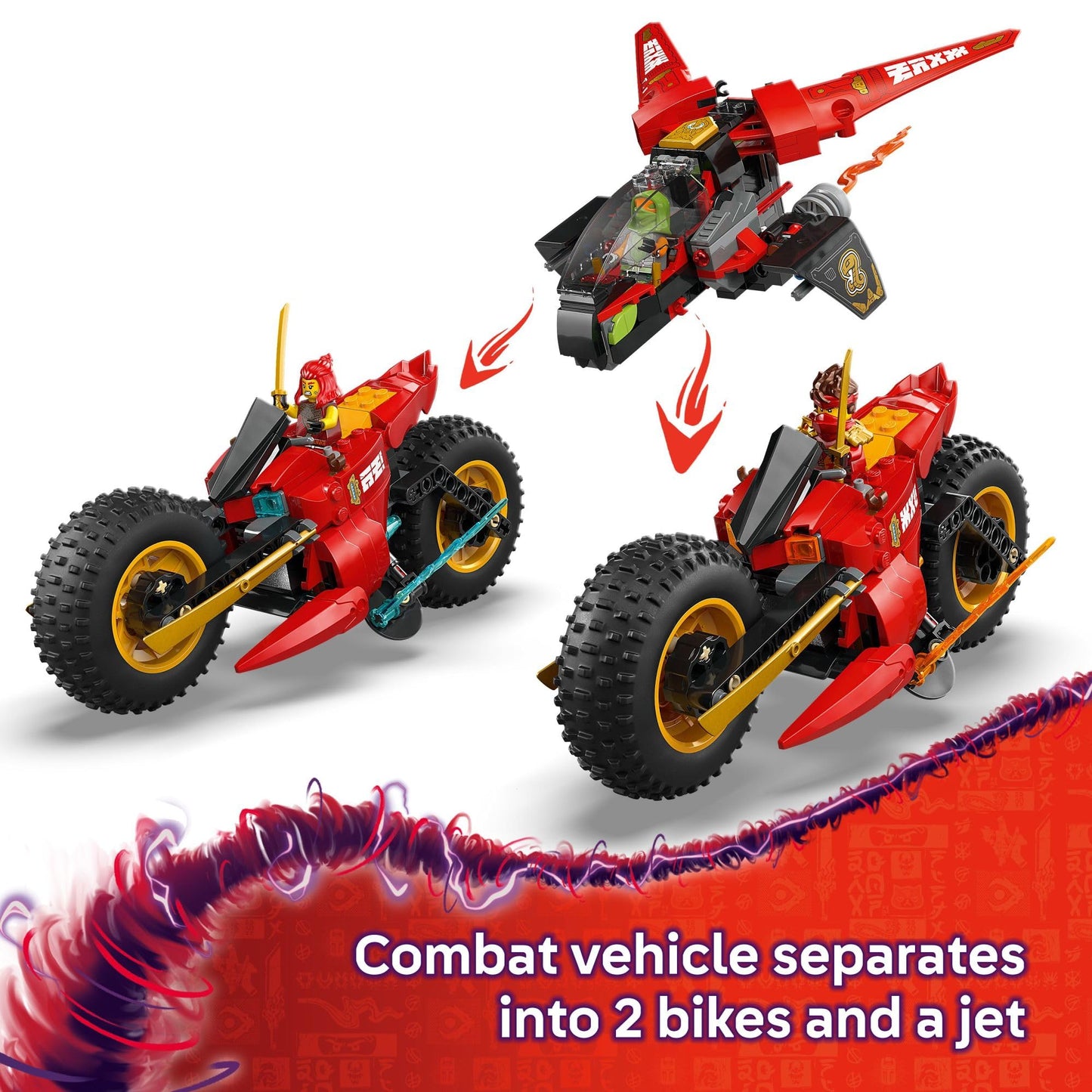 LEGO NINJAGO Ninja Combat Vehicle - 3 in 1 Building Toy - Dragons Rising Play Set for Boys & Girls, Ages 8+ - Model Building Kit for Kids W/6 Ninja Toy Minifigures - Gift Idea for Birthdays - 71844