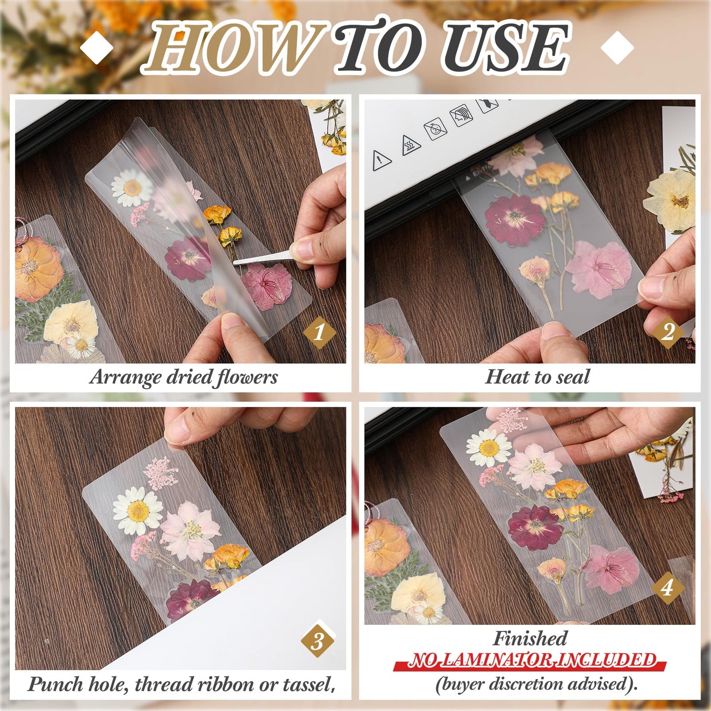 Fuyoooo 376 Pcs Dried Flower Bookmark Making Kit, DIY Bookmark Laminating Pouches with Tassels and Puncher, Handmade Craft Kit for Women, DIY Gifts for Book Lovers (Retro Color,2 x 6 Inch)