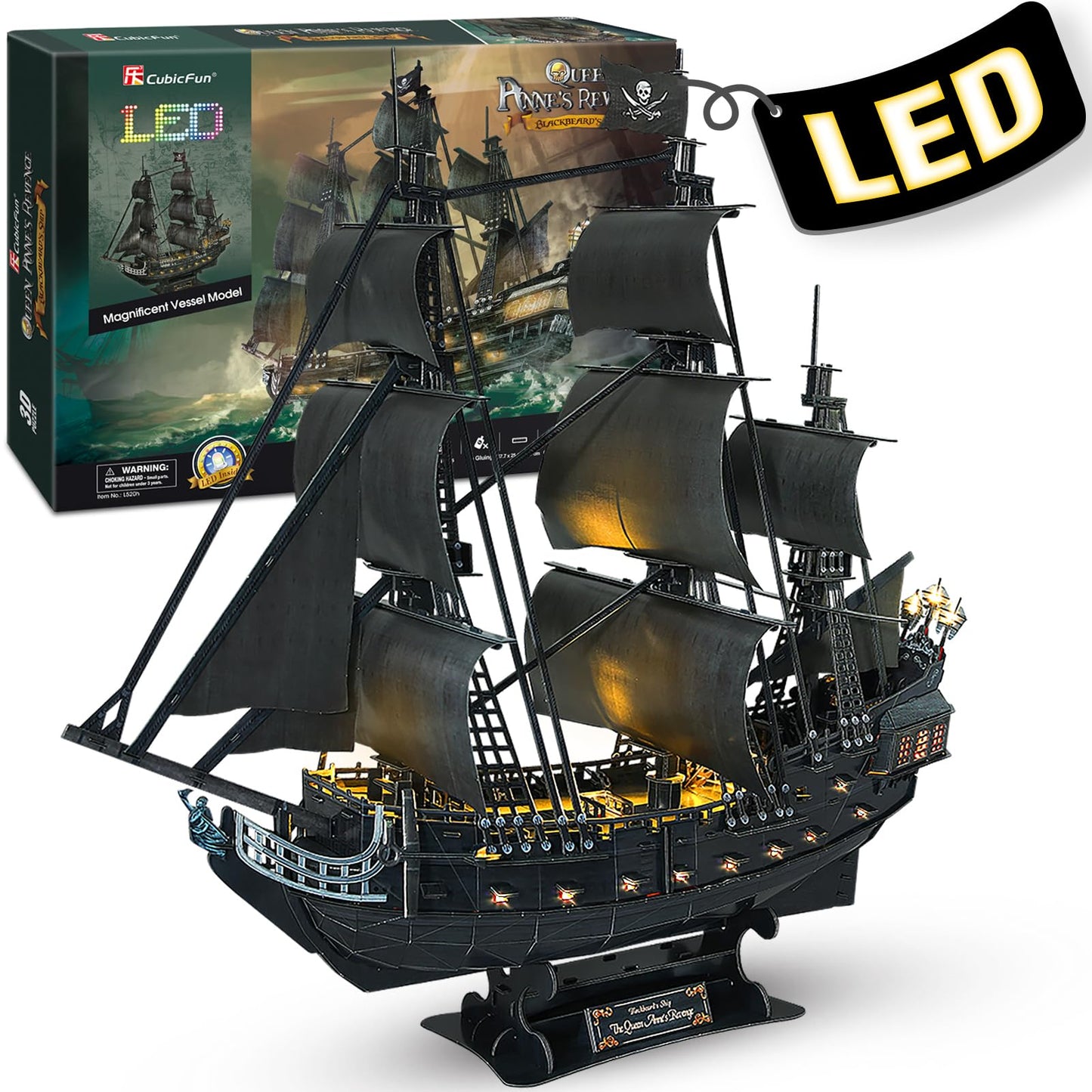CubicFun 3D Puzzles for Adults Home Decor Pirate Ship Gifts for Men Women Model Kits Brain Teaser Gifts for mom,Queen Anne's Revenge 340 Pcs