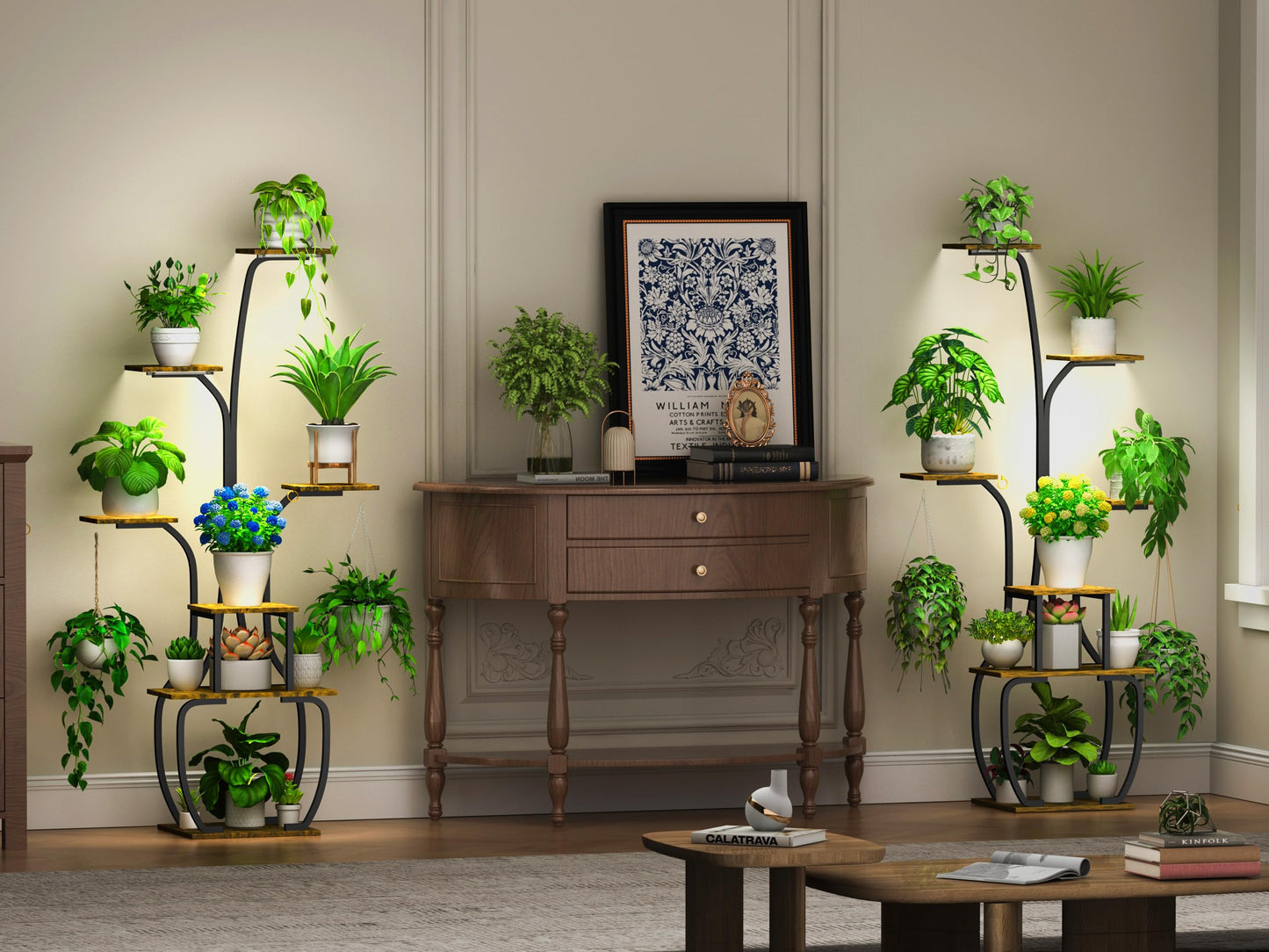 YIIHEERR Plant Stand Indoor with Grow Lights, 7 Tiered 55" Tall Plant Shelf, Heavy Duty Metal Corner Flower Pot Holder Rack, Multi-Tiered Display Organizer with Gardening Tools