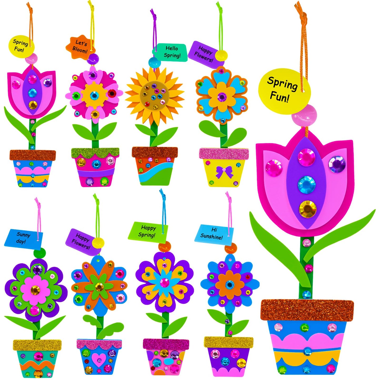Winlyn 24 Sets Potted Flower Craft Kits DIY Potted Flower Ornaments Decorations Tulip Sunflower Foam Stickers Arts and Crafts for Kids Classroom Activities Birthday Spring Summer Camping Party Favors