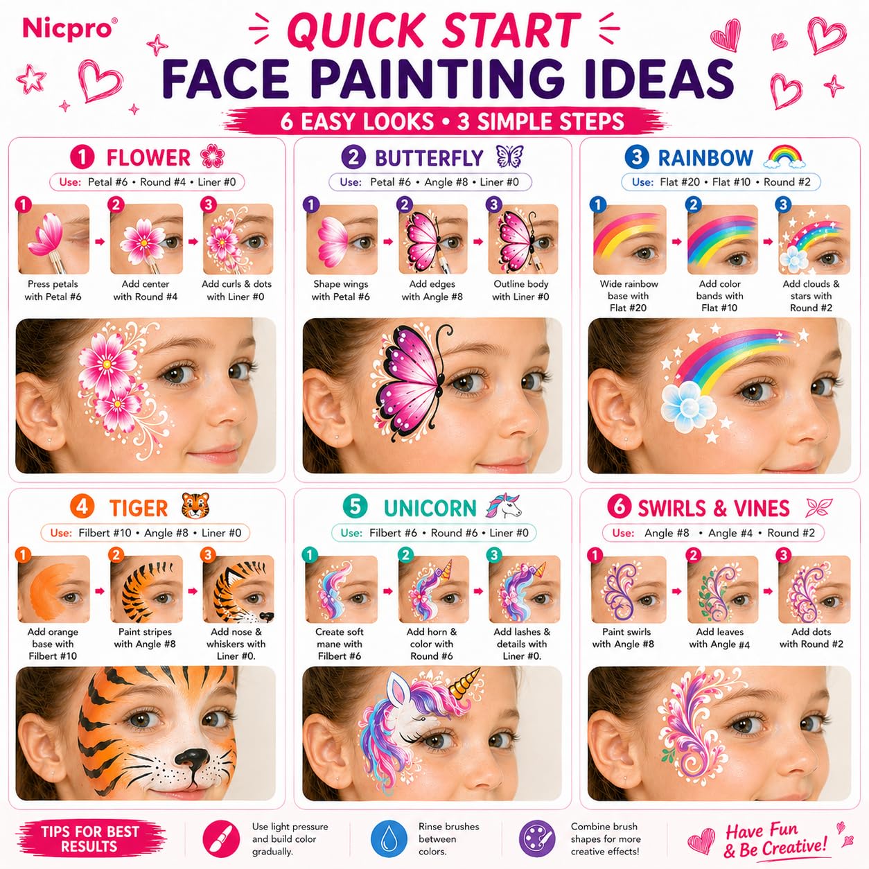 Nicpro 12pcs Face Paint Brushes Set with 9 Sponges Set, Professional Paint Brushes for Face Painting, Body Makeup, Acrylic Watercolor Oil Halloween Cosplay Party, Portable Storage Case Included