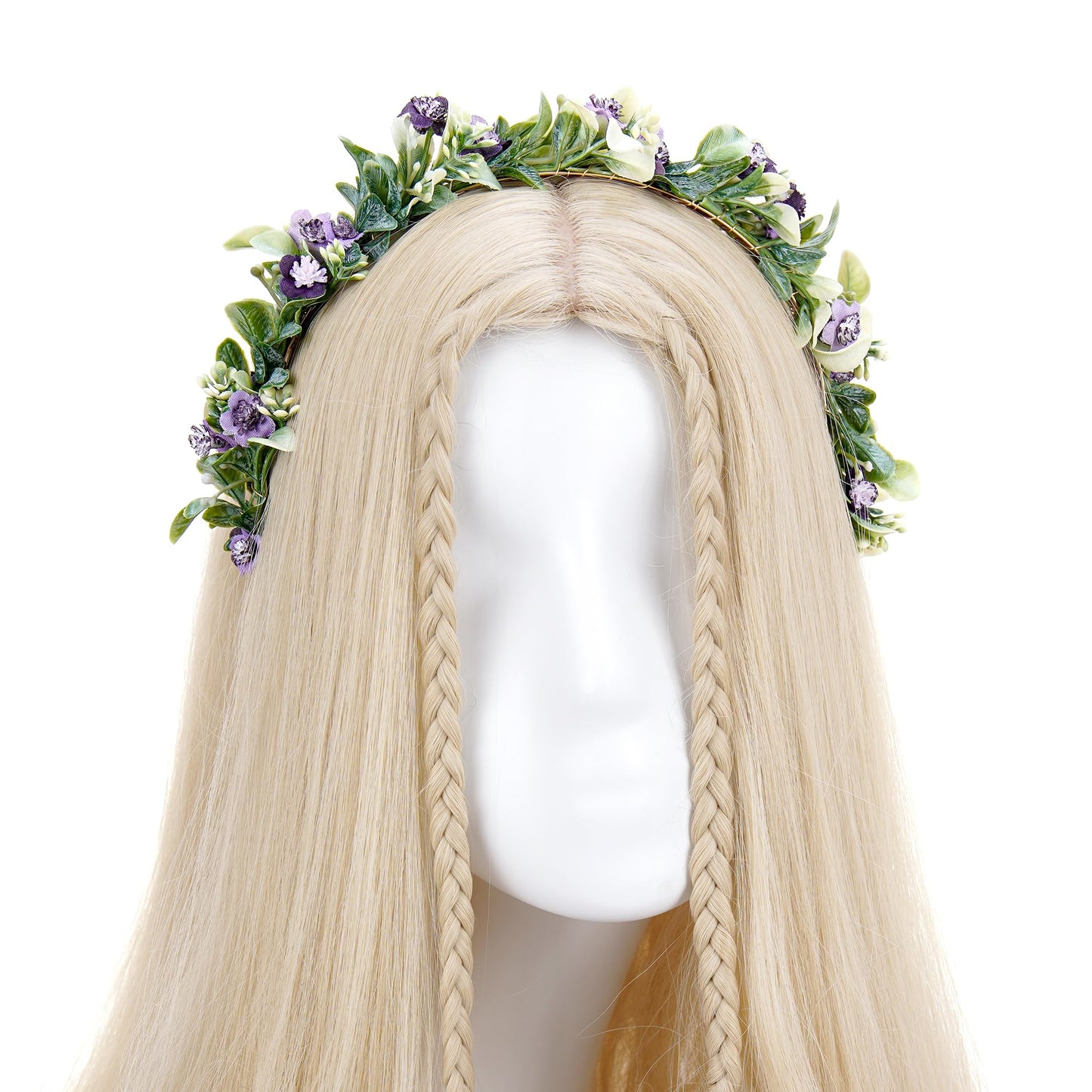 KorViSHOW Fairy Flower Crown Headband - Handmade Forest Floral Headpiece Eucalyptus Purple Flower Headwear Renaissance Hair Accessories for Women Girls Bridal Wedding Festival Cosplay Headdress