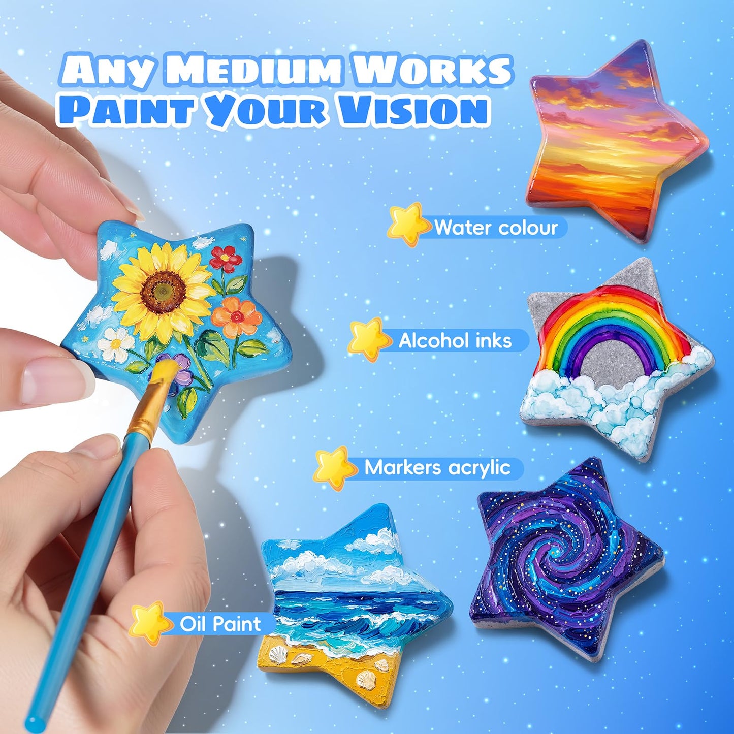 Simetufy 15 Pcs Star-Shaped River Rocks for Painting, 2 Inch Smooth Flat Rocks to Paint, Bulk Craft Stones for DIY, Kindness Rocks, Garden Decoration, Perfect Gift for Kids & Adults