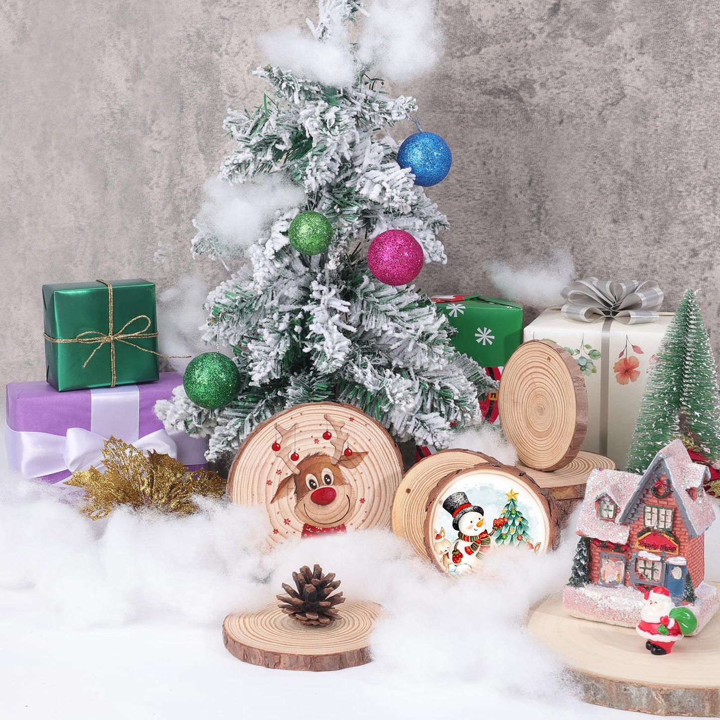 24 Pcs Unfinished Natural Wood Slices for Crafts.3.5-4 Inch Wood Rounds for Craft Supplies. Wood Circles with Tree Bark for Christmas Ornaments,DIY Gifts,Wood Coasters.Painting.