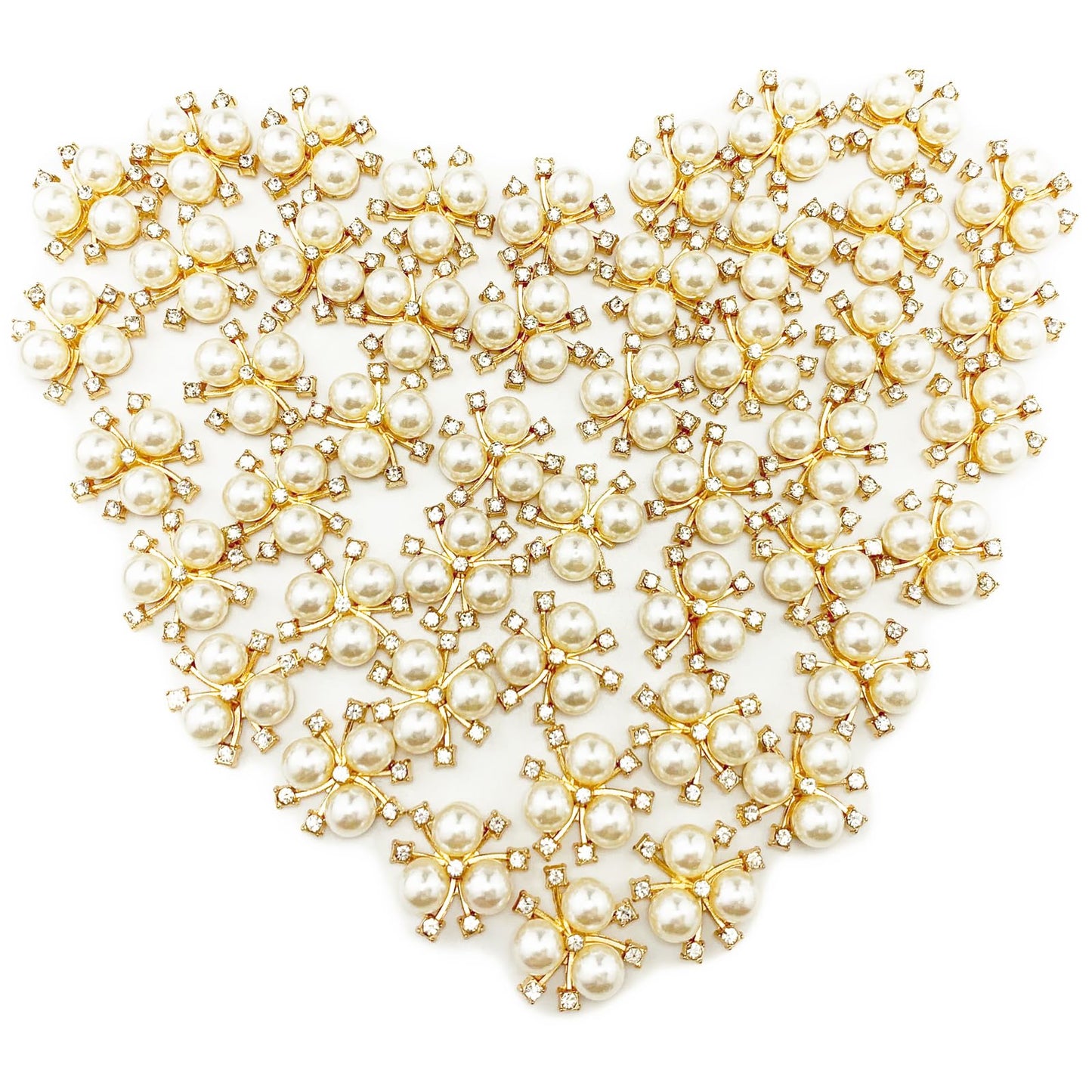 BETITETO 50Pcs Pearl Rhinestone Charms Buttons Embellishments Bulk Flatback for Shoe Decoration Jewelry Making Clothes Brooch Headbands and Wedding Flower Bouquet Crafts DIY (#1 Gold Alloy)