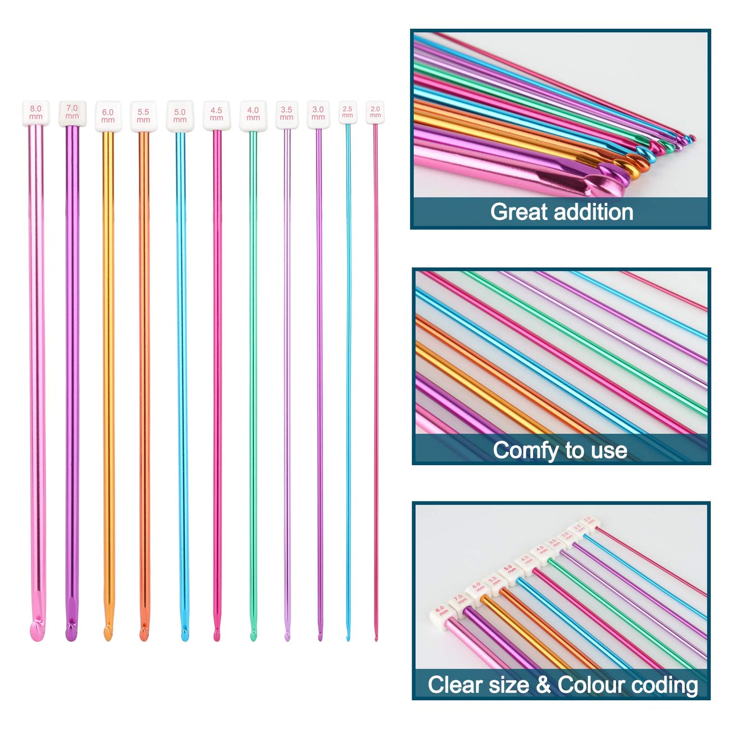 Coopay Tunisian Crochet Hooks Set with Cable, 11pcs Metal Afghan Crochet Hook 2-8mm, 120cm Bamboo Circular Tunisian Knitting Needle with Bead Carbonized 3-10mm for Blanket, Knitting & Crochet Supplies