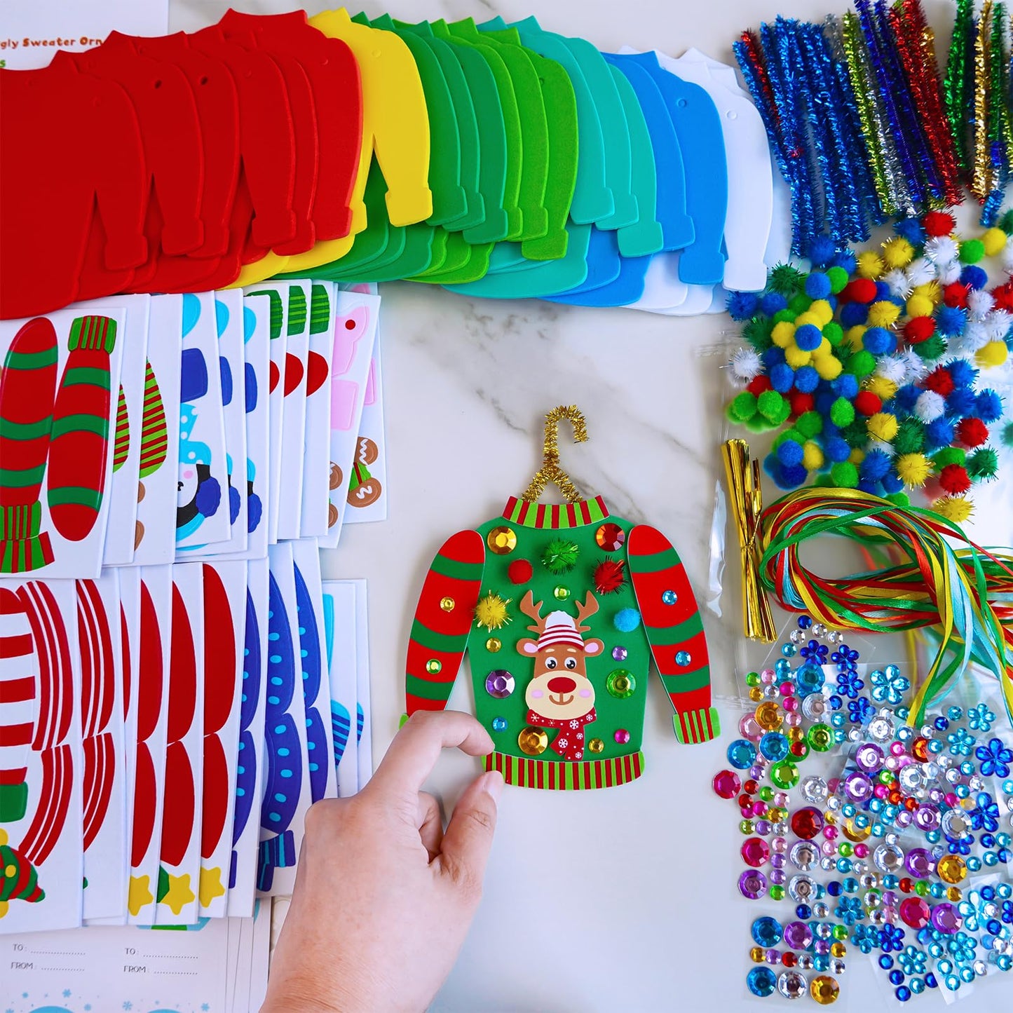 Winlyn 24 Sets Christmas Craft Kits Winter Crafts DIY Ugly Sweater Ornaments Decorations Festive Foam Stickers Christmas Arts and Crafts for Kids Holiday Home Classroom Art Activities Party Favors