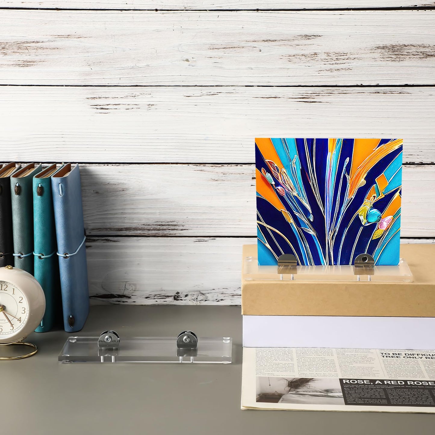 RattanView 4 Pcs Acrylic Adjustable Glass Display Stands Easel for Glass Art Creations, Stained, Ceramic Tiles, Plaques, Picture, Collectibles Ceramic Tiles Photo Office Trade Show Office, or Home
