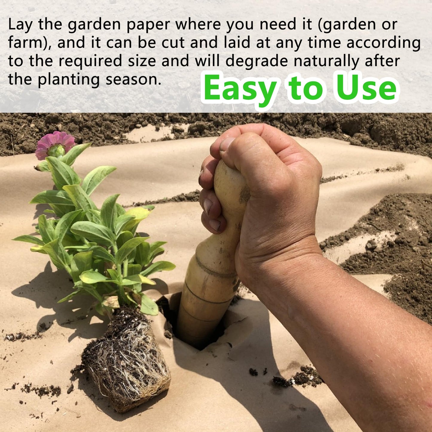 Biodegradable Weed Barrier, 3 x 100 Ft Heavy Duty Garden Paper Biodegradable Landscape Fabric Paper Garden Mulch Rolls Weed Barrier for Weeds, Paper Mulch Rolls Garden Paper for Outdoor Garden Lawn