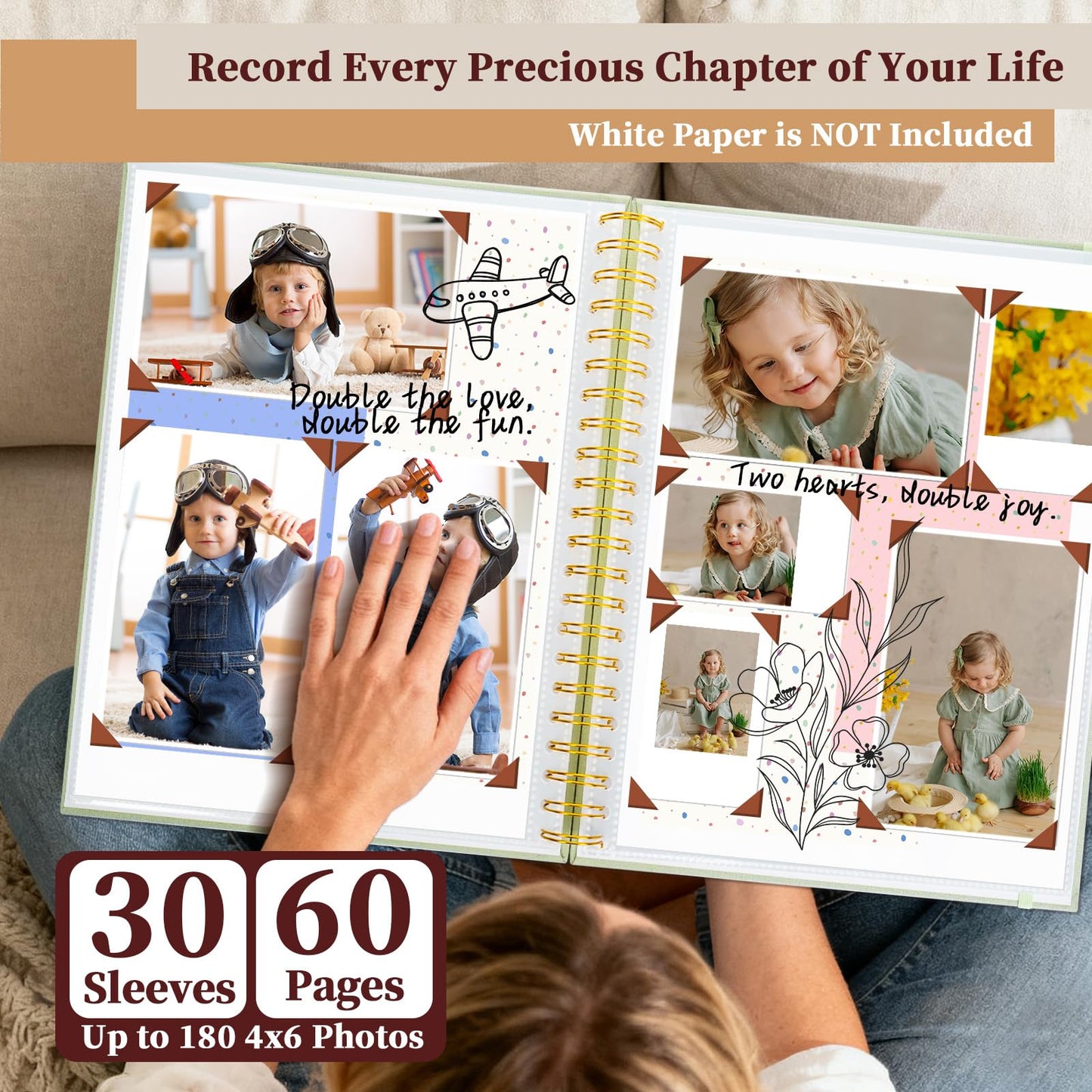Hiwhy 8.5x11 Inch Scrapbook Photo Album, Linen Cover DIY Scrapbooks with 30 Sheets Plastic Sleeves 60 Pages Memory Book for Wedding Birthday Baby Travel (GrassGreen)