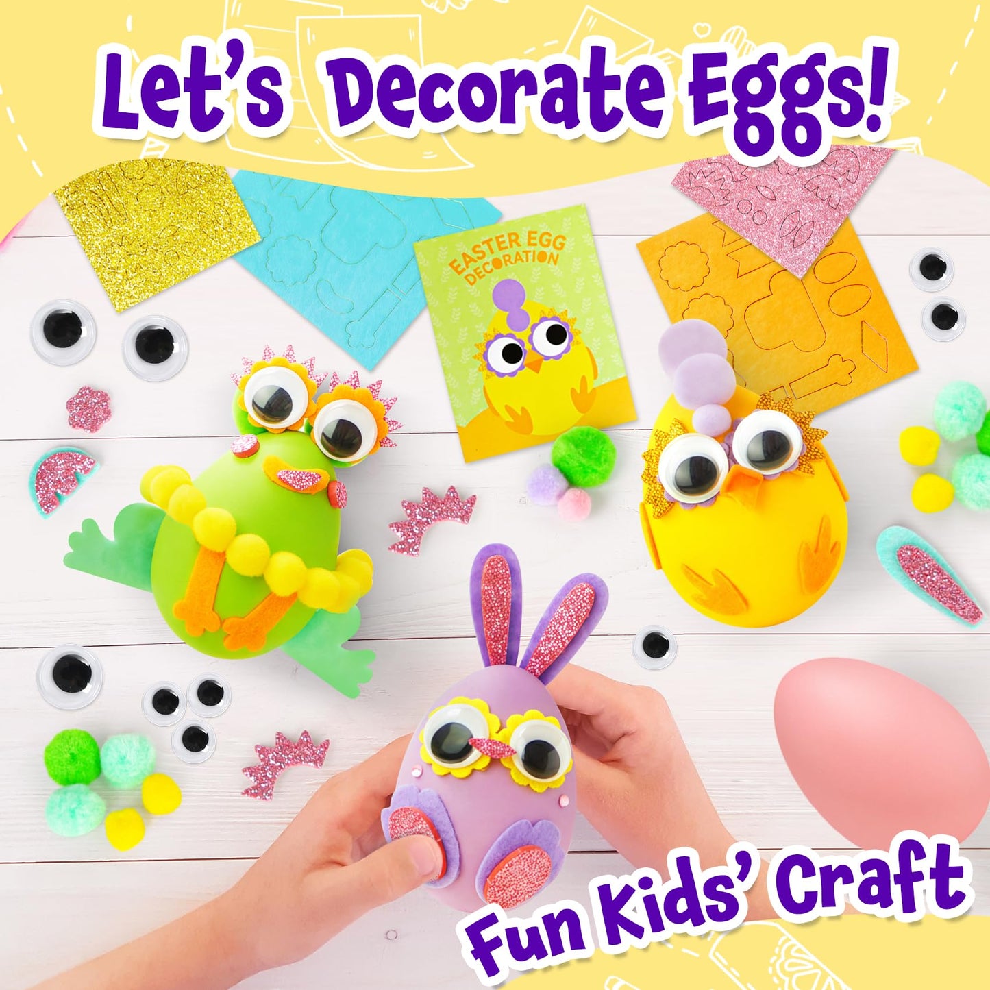 CZTCDP Arts and Kids Crafts Kits - Egg Pom Poms Decoration Craft Supplies & Materials for Toddler DIY School Supplies Kit Birthday Gifts for Girls Boys Age 2-4