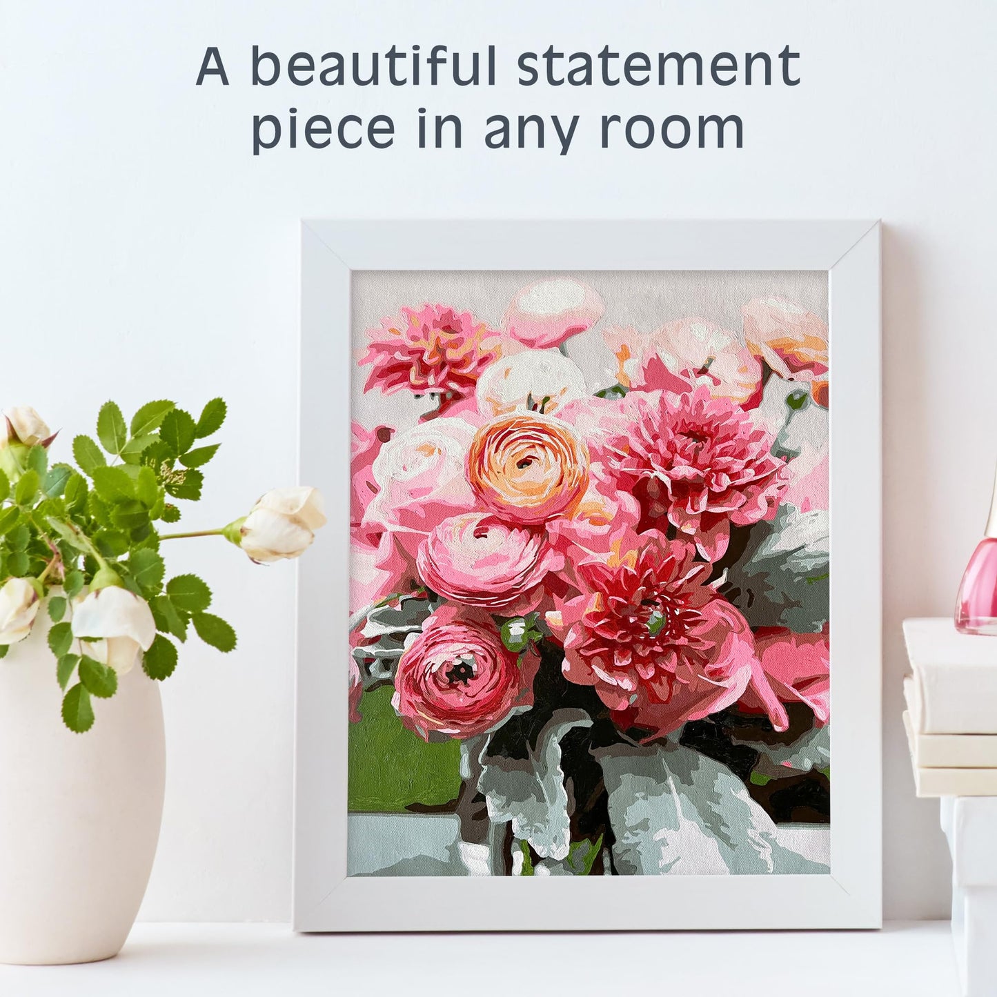 Pink Picasso Kits Blushing Blooms Paint by Numbers for Adults & Teens, Floral Botanical Art Set, 16x20 Canvas with Acrylic Colors & Brushes, Beginner DIY Gift Women
